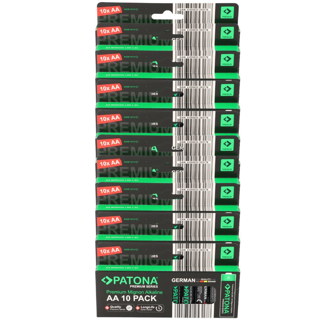 Patona PATONA Premium 100x AA Batterien (10x10er) Pack 1,5V Alkaline Batterie