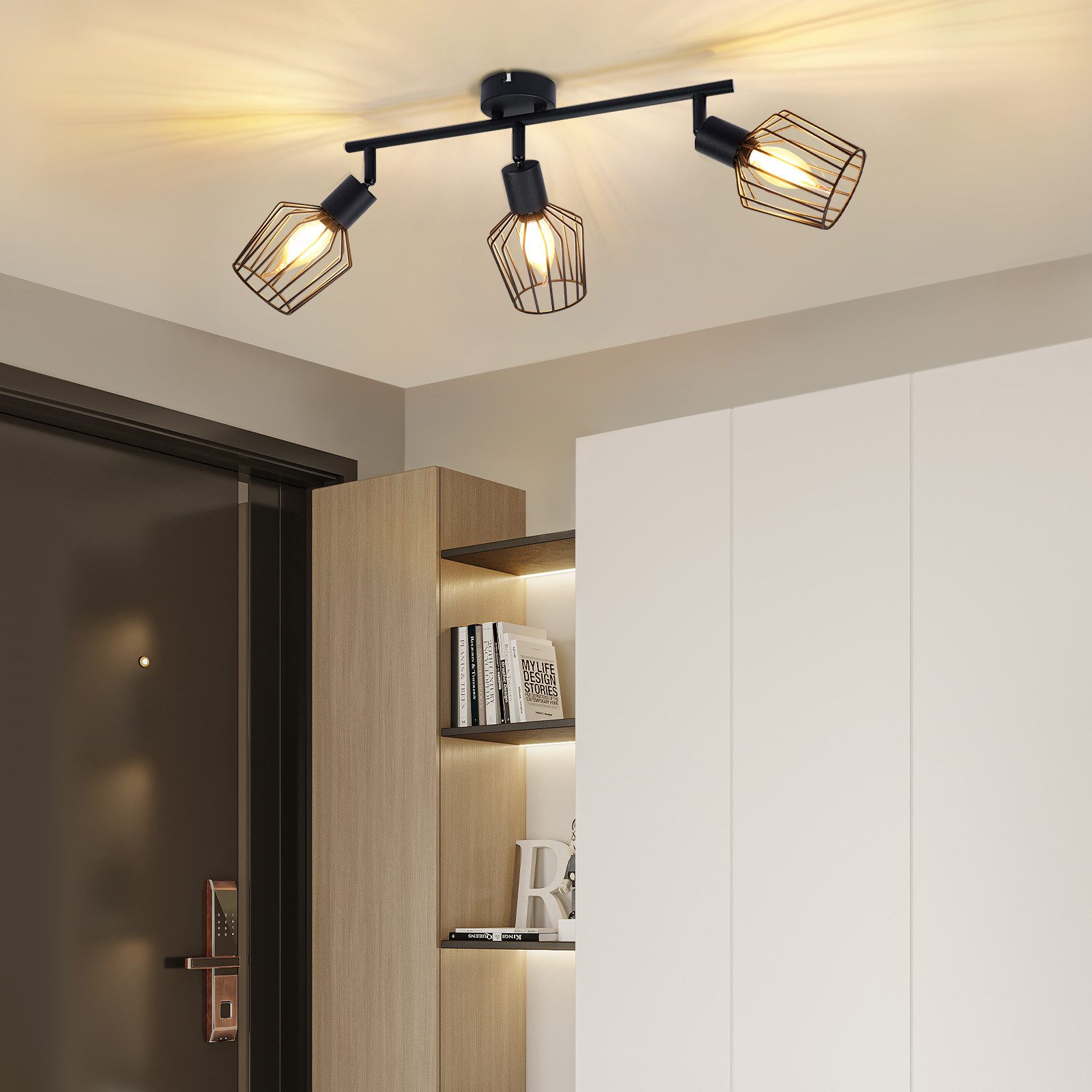 ZMH Deckenleuchte Wohnzimmer 3 Flammig Vintage E14 Deckenstrahler 90° Drehpunkt für Flur, IP20 Staubgeschützt Schwenkbar Vintage Ceiling Spot, ohne Leuchtmittel, Home Flexibilität