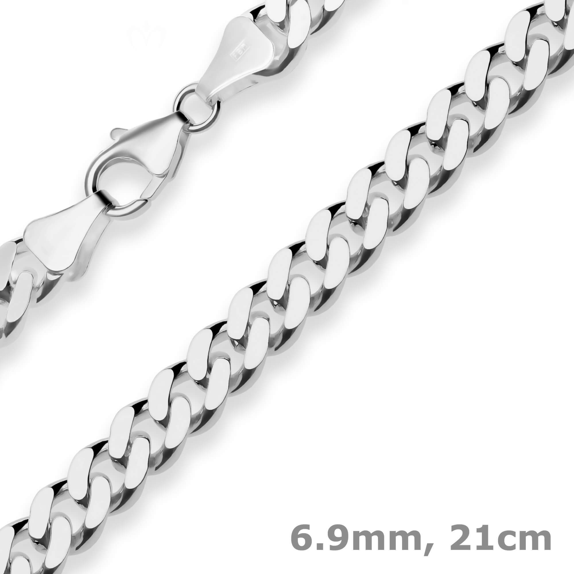 Schmuck Krone Panzerarmband 6,9mm Armband Panzerkette aus 925 Silber rhodiniert 21cm, Silber 925