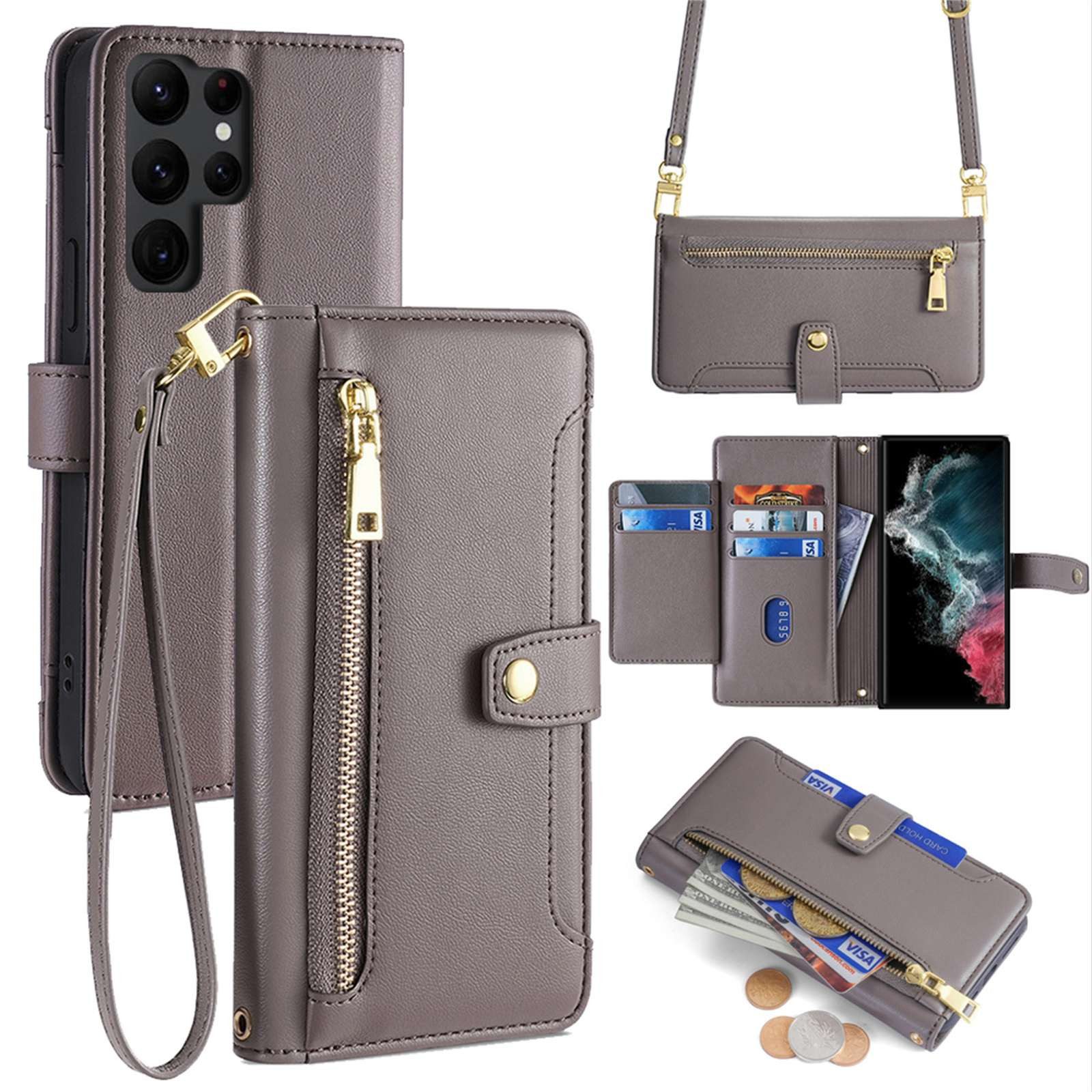betterfon Handykette für Samsung Galaxy Leder Umhänge Hülle mit Kartenfächer, Hände frei – mit Silikonhülle & Schnur für flexiblen Alltag