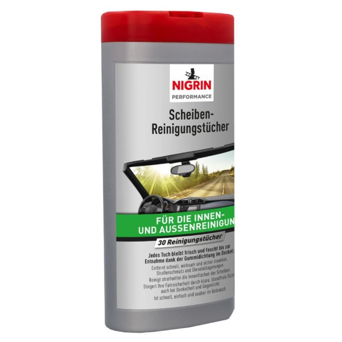 NIGRIN Performance Scheiben-Reinigungstücher 30x Auto-Reinigungsmittel (1-St. 1x Box je 30 Tücher Spender-Box Glas Schlierfrei Autoscheiben Scheinwerfer Blendfrei Sicht)