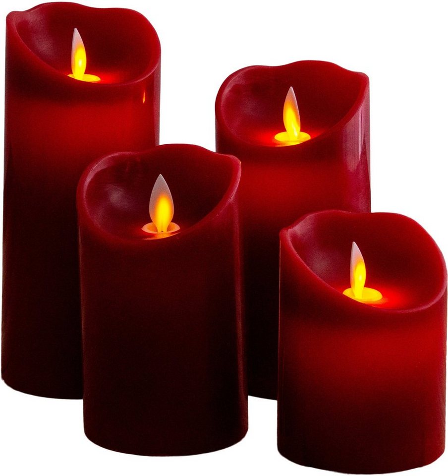 näve Dekolicht Kerzen, Timerfunktion, dimmbar über Fernbedienung, mehrere  Helligkeitsstufen, LED fest integriert, Warmweiß, 4er Set (Höhe 10cm 12,5cm  15cm 17,5cm) rot dimmbar Timer Ã˜ 7,5cm