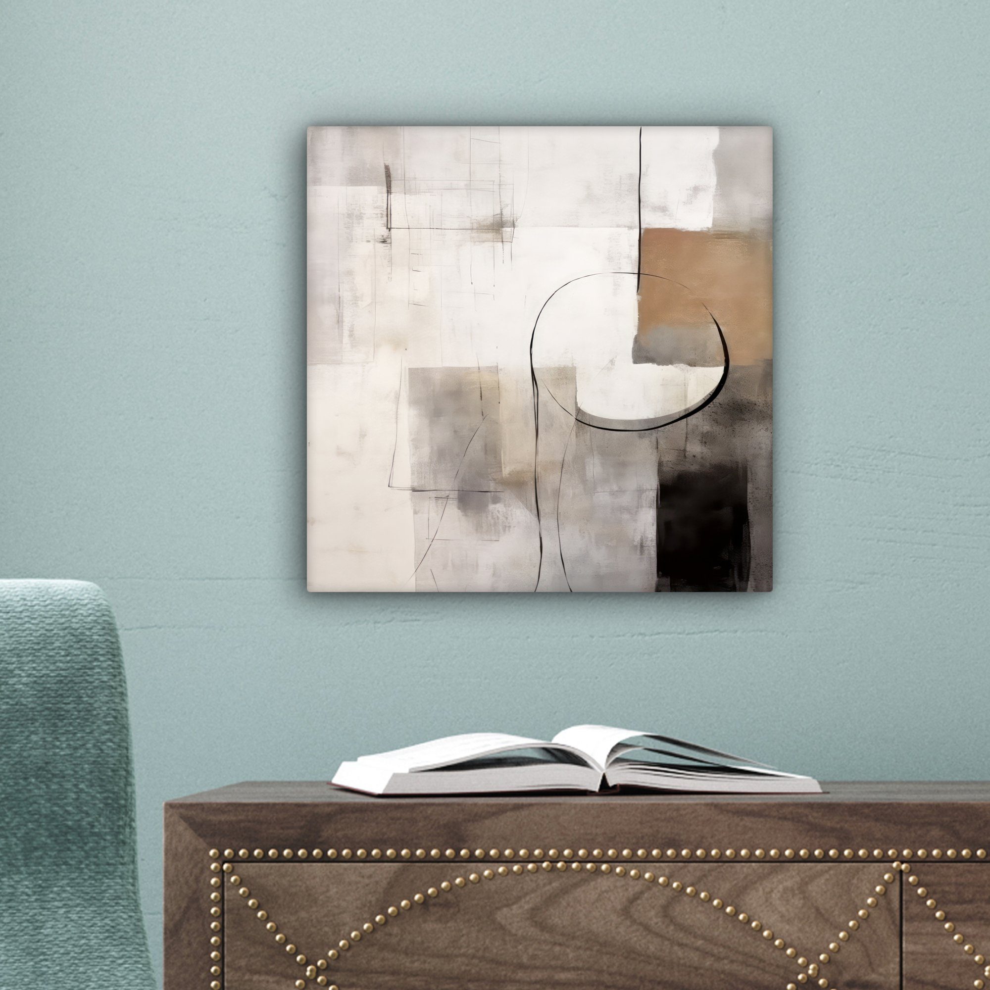 OneMillionCanvasses® Leinwandbild Abstrakte Kunst - 20x20 - Industriell - Schlafzimmer, St), cm Weiß (1 Leinwand für Bilder Grau, Wohnzimmer