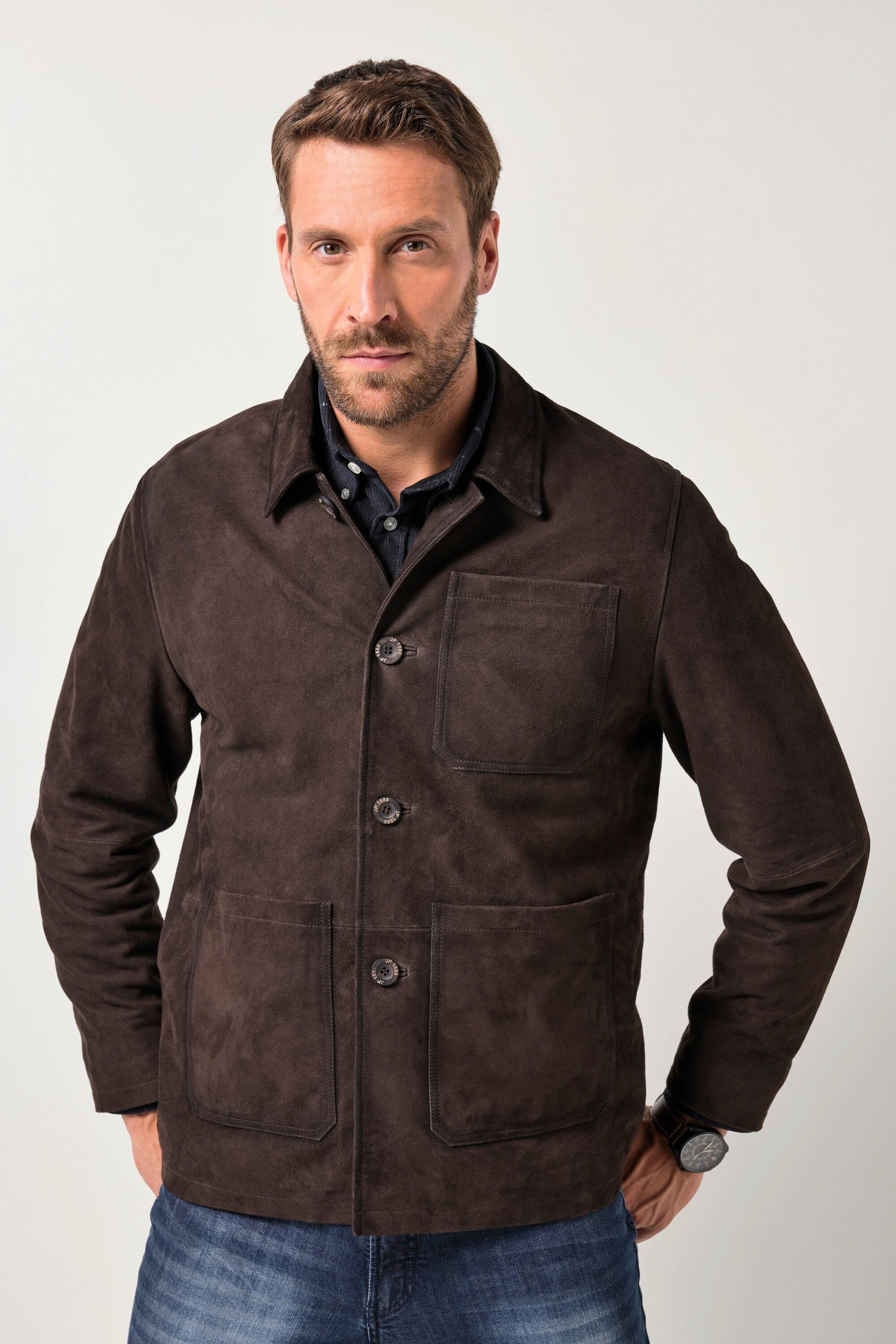 JP1880 Lederjacke Lederjacke Leder Ziegenvelours Hemdkragen – Bild 3 von 4
