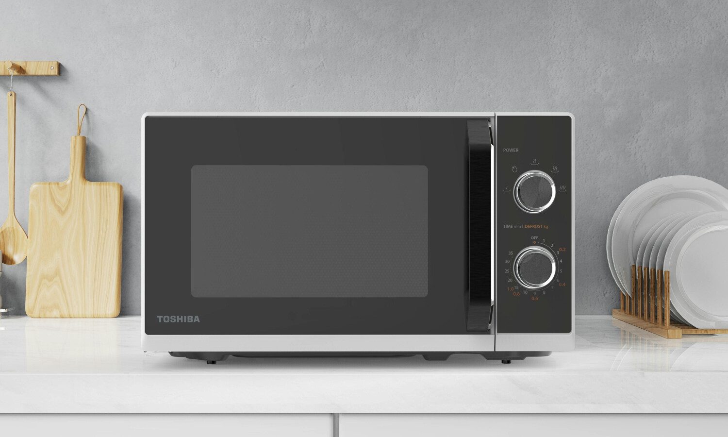 Toshiba Mikrowelle, 20 l, Auftaufunktion, schickes Design in weiß/schwarz