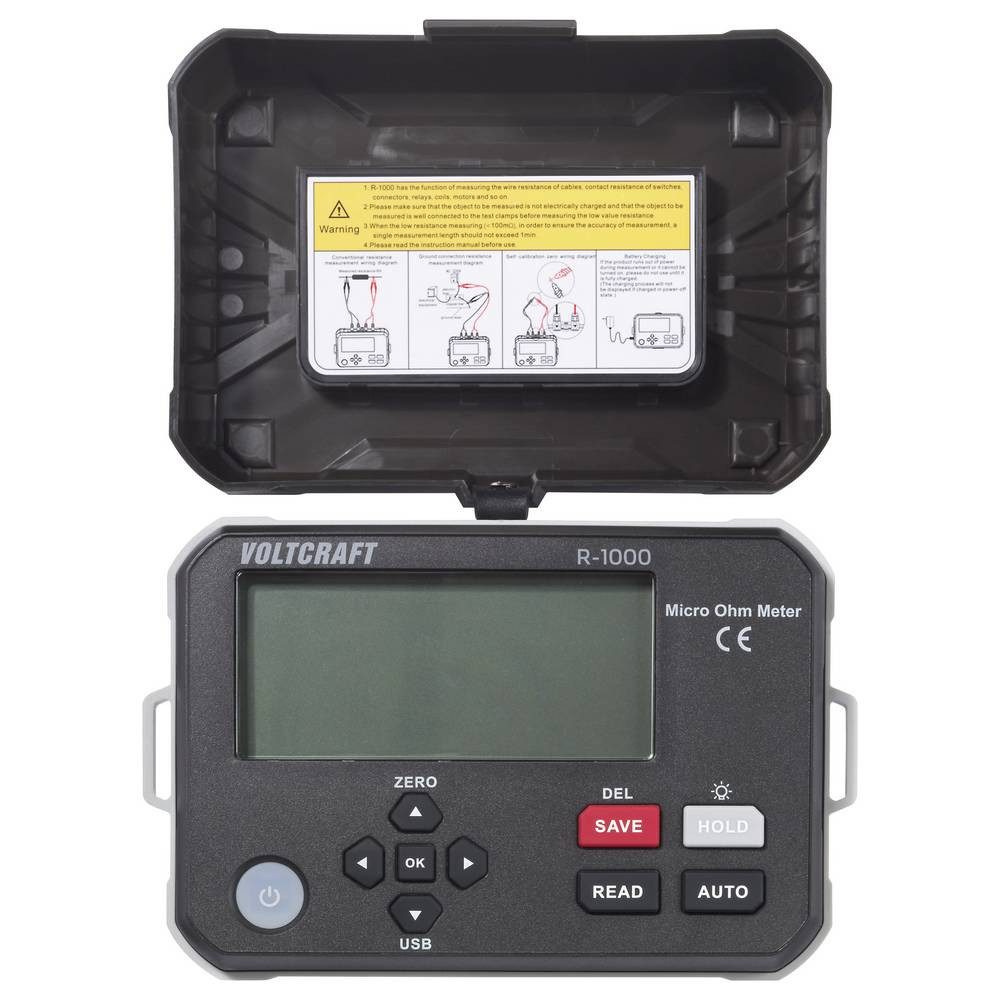 VOLTCRAFT Strommessgerät R-1000 Mikroohmmeter 1 µΩ 1 A Datenspeicher Akkubetrieb VC-17072200