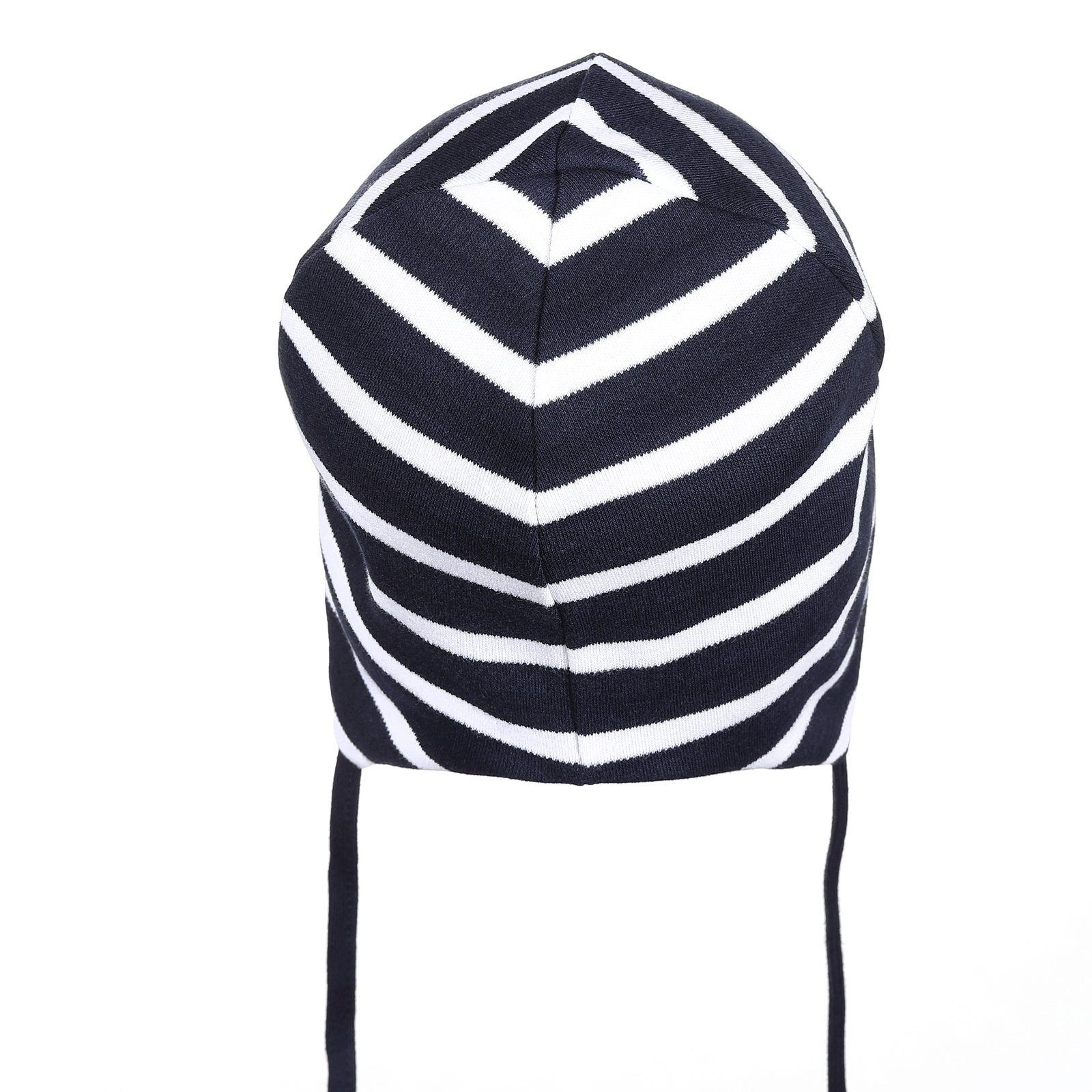 modAS Jerseymütze Baby Mütze Baumwolle Kopfbedeckung (05) Ohrenschutz Bindeband und weiß blau mit - 