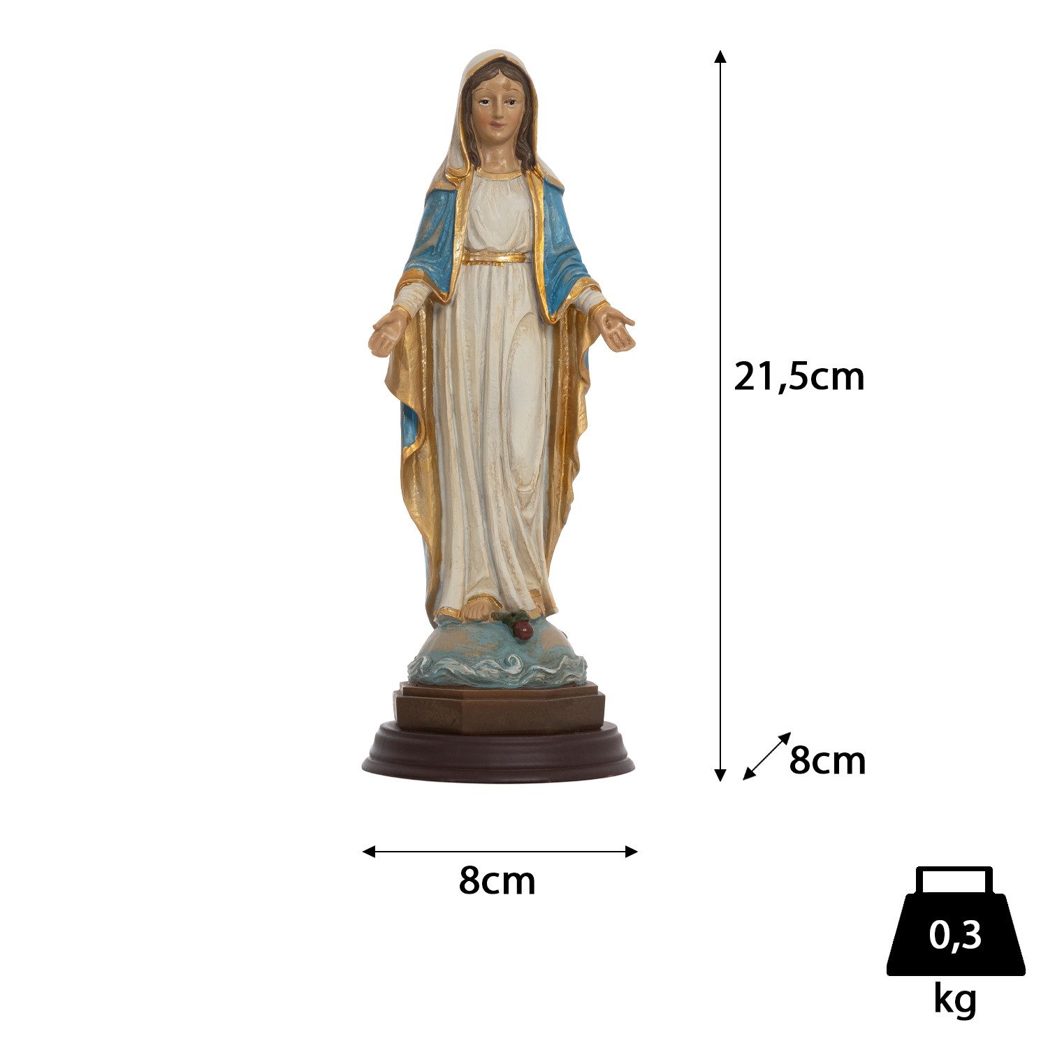 Moritz Dekofigur Jungfrau Maria Statue 21,5 cm – Marienfigur mit blau-goldenem Gewand, Polyresin Figuren Deko Geschenk Geometrische TierFigur Modern Skulptur