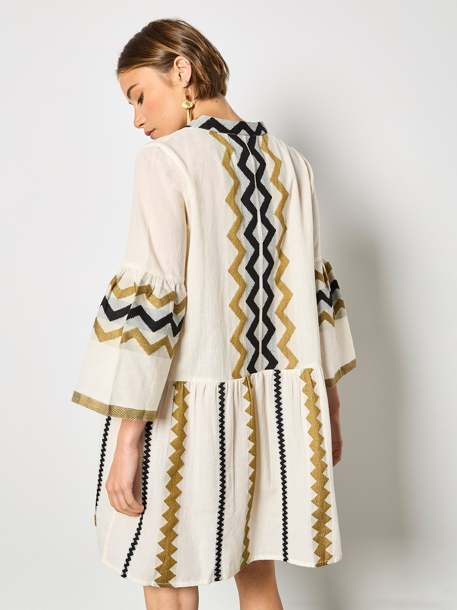 Apricot Druckkleid Tunika-Kleid mit Chevron-Muster – Bild 4 von 4