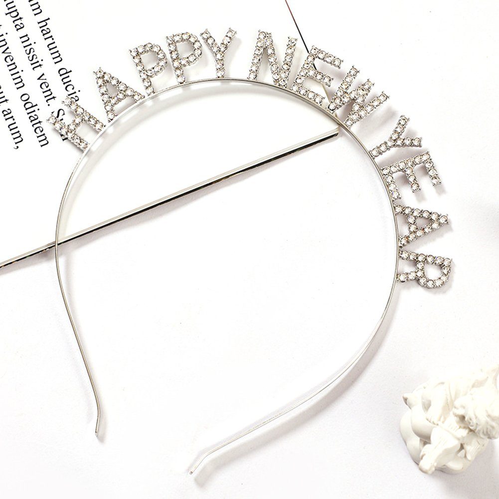Blusmart Haarband Neujahrs-Kristall-Buchstaben-Haarband, Sinnvolles Champagnerschwarz