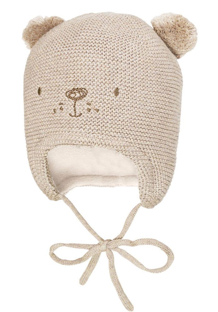 MAXIMO Strickmütze mit Tiergesicht, zwei Pompons und Bindeband