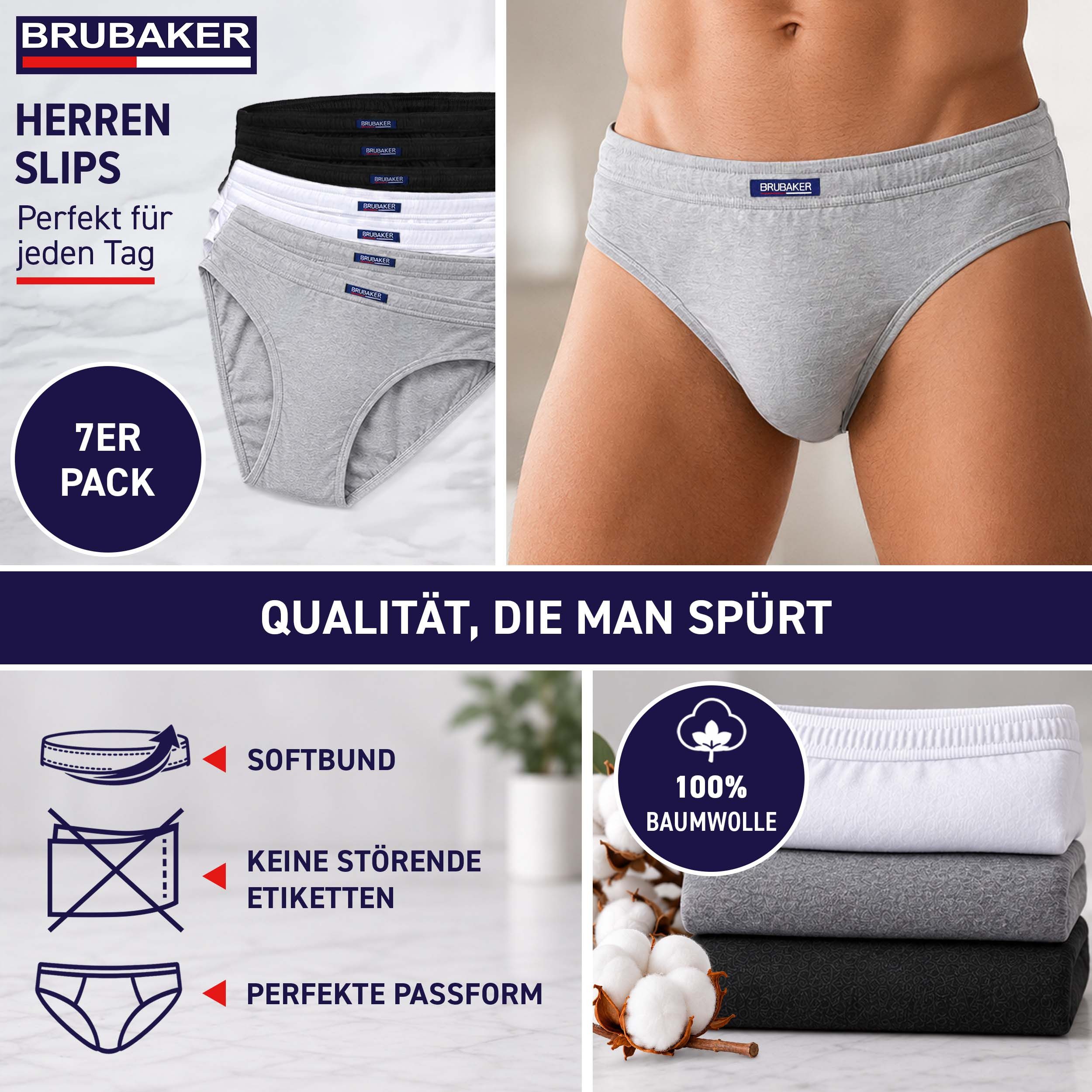 BRUBAKER Slip Herren Unterhose aus Baumwolle (Spar-Pack, 7-St., 7er-Pack) Großpackung Männer Unterwäsche, sehr bequeme Passform – Bild 2 von 5