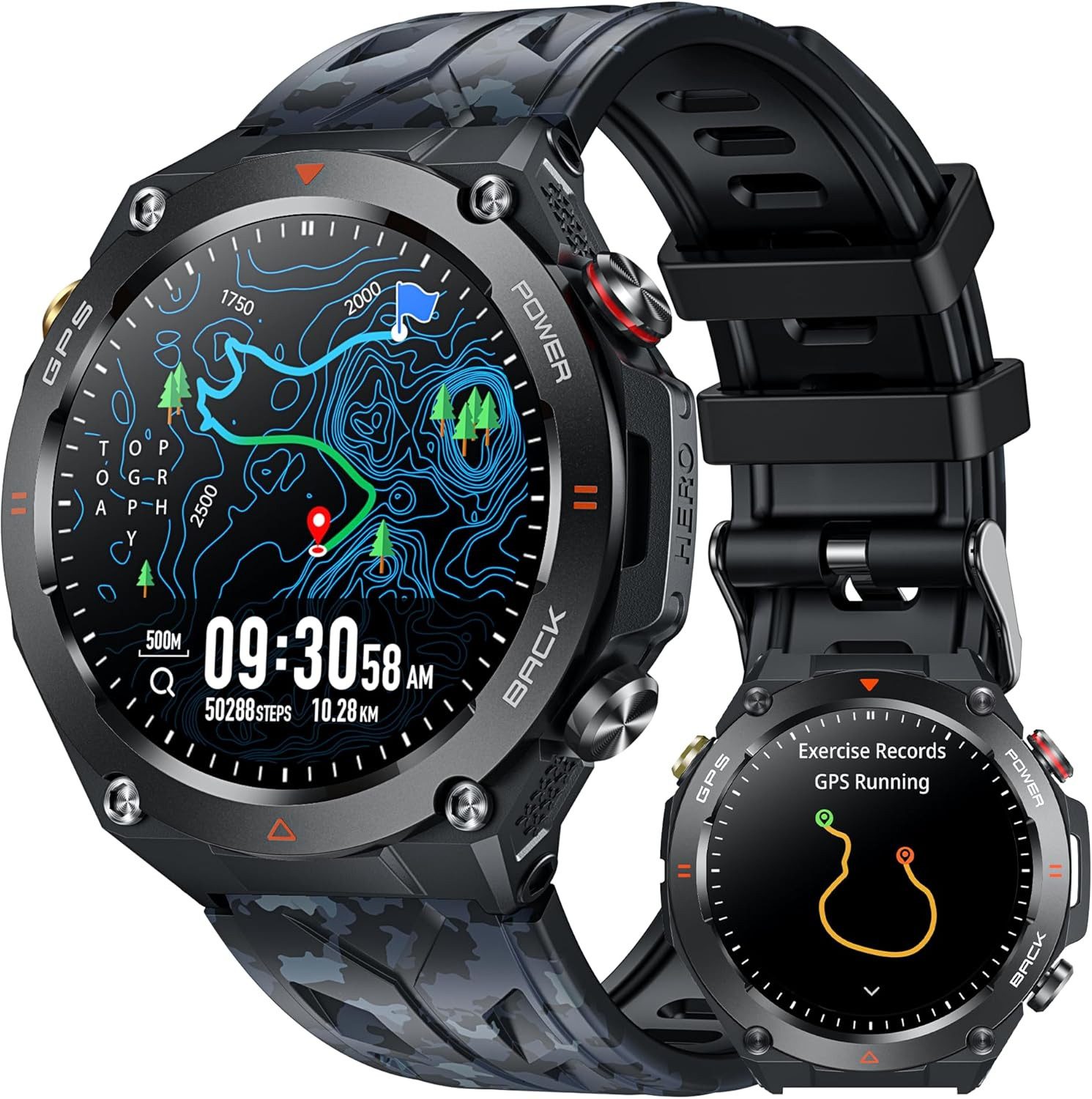 TAOLOON ‎ GPS Montre Connectée Homme Smartwatch (3.6 cm, Android ios), Moderne Herren-Smartwatch mit Telefonfunktion und Sporttracking