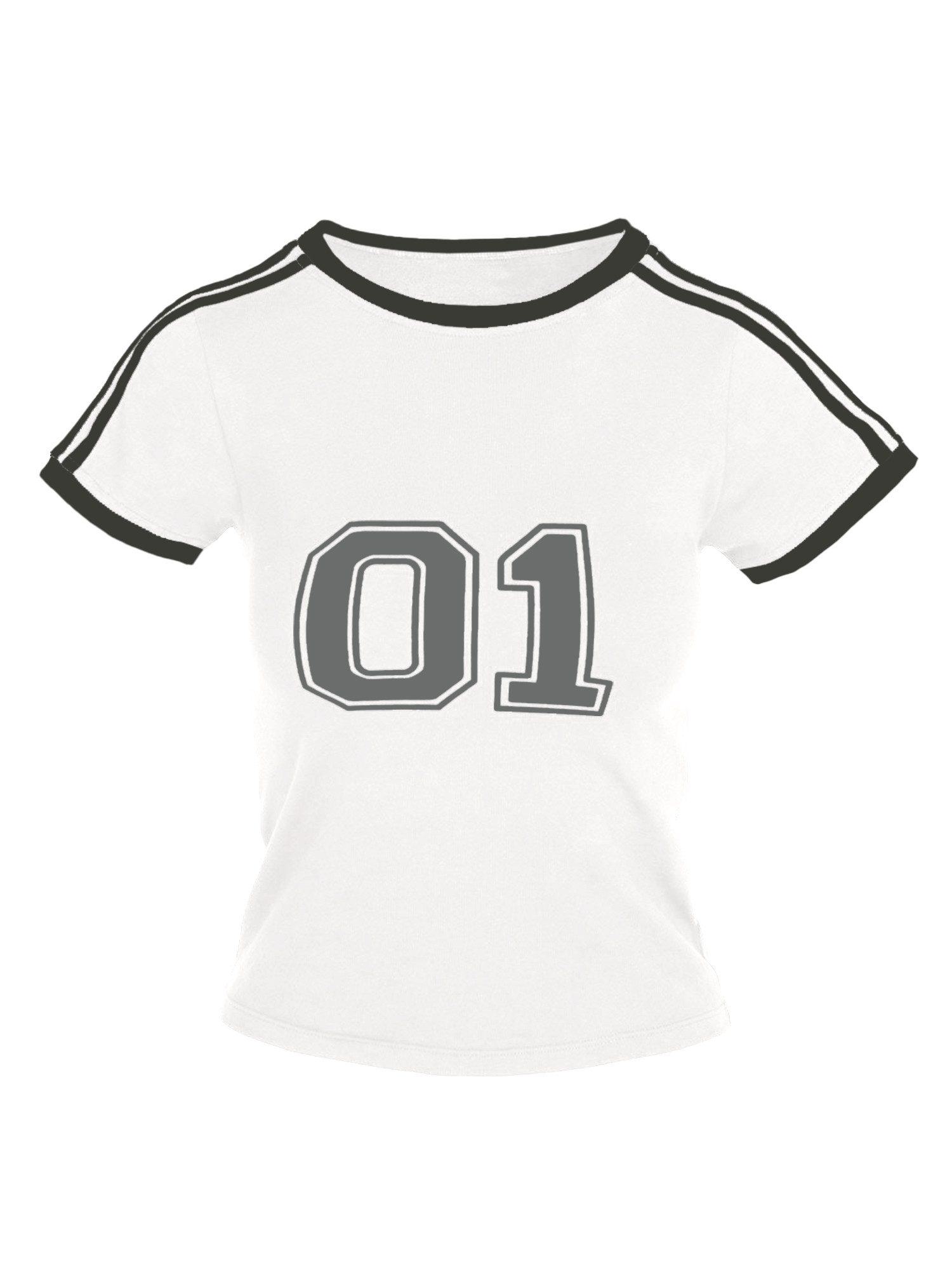 Print-Shirt Damen Sommer Cropped Kurzarm Y2k Kontraststreifen