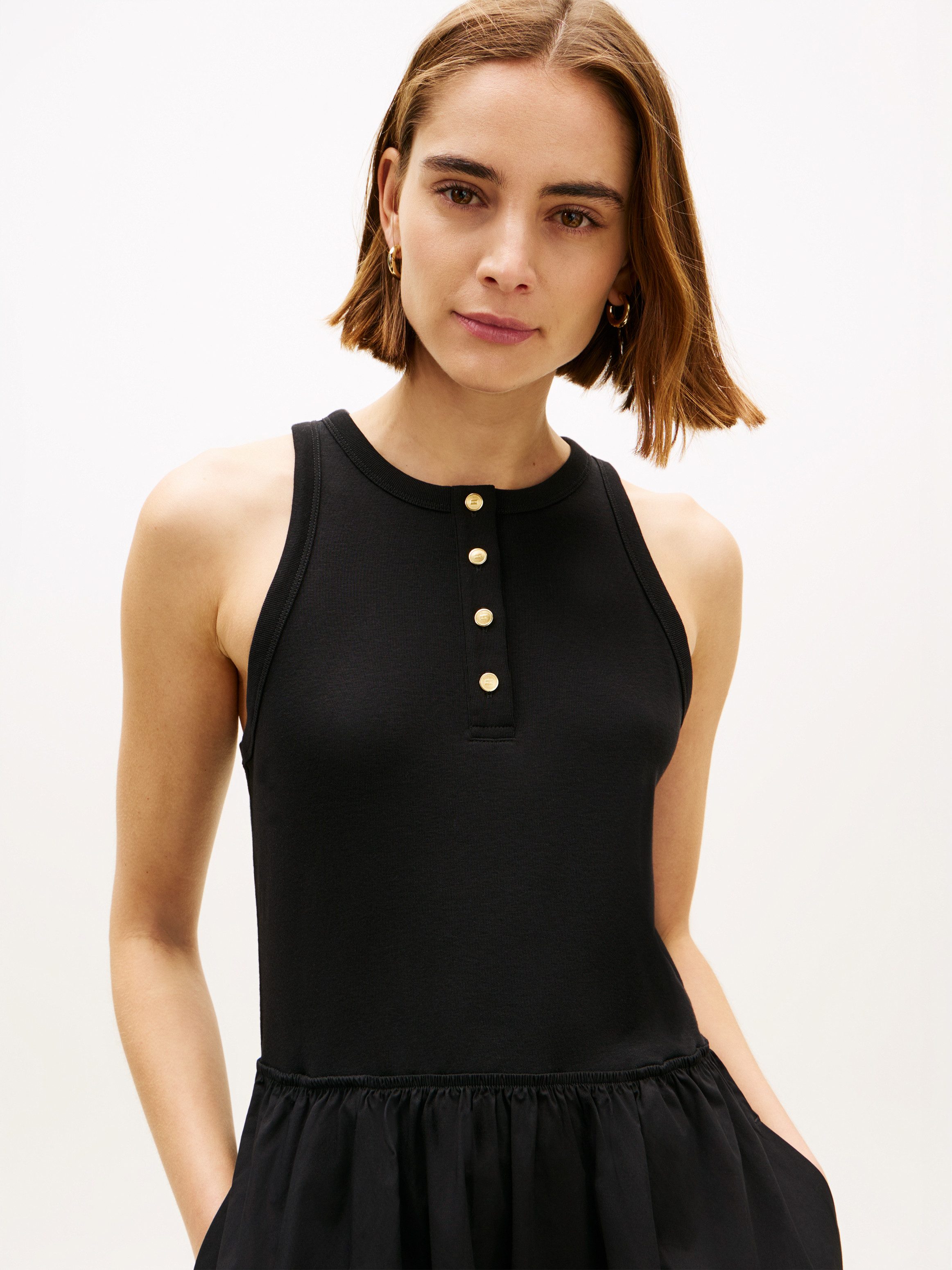 Tommy Hilfiger A-Linien-Kleid GOLD BUTTON POPLIN MIX DRESS Baumwollmischung, mit goldfarbenen Knöpfen