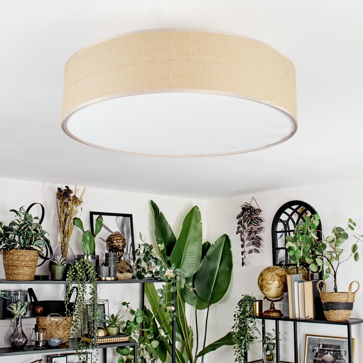 hofstein Deckenleuchte Deckenlampe aus Metall/Papiergeflecht/Stoff in Nicke günstig online kaufen