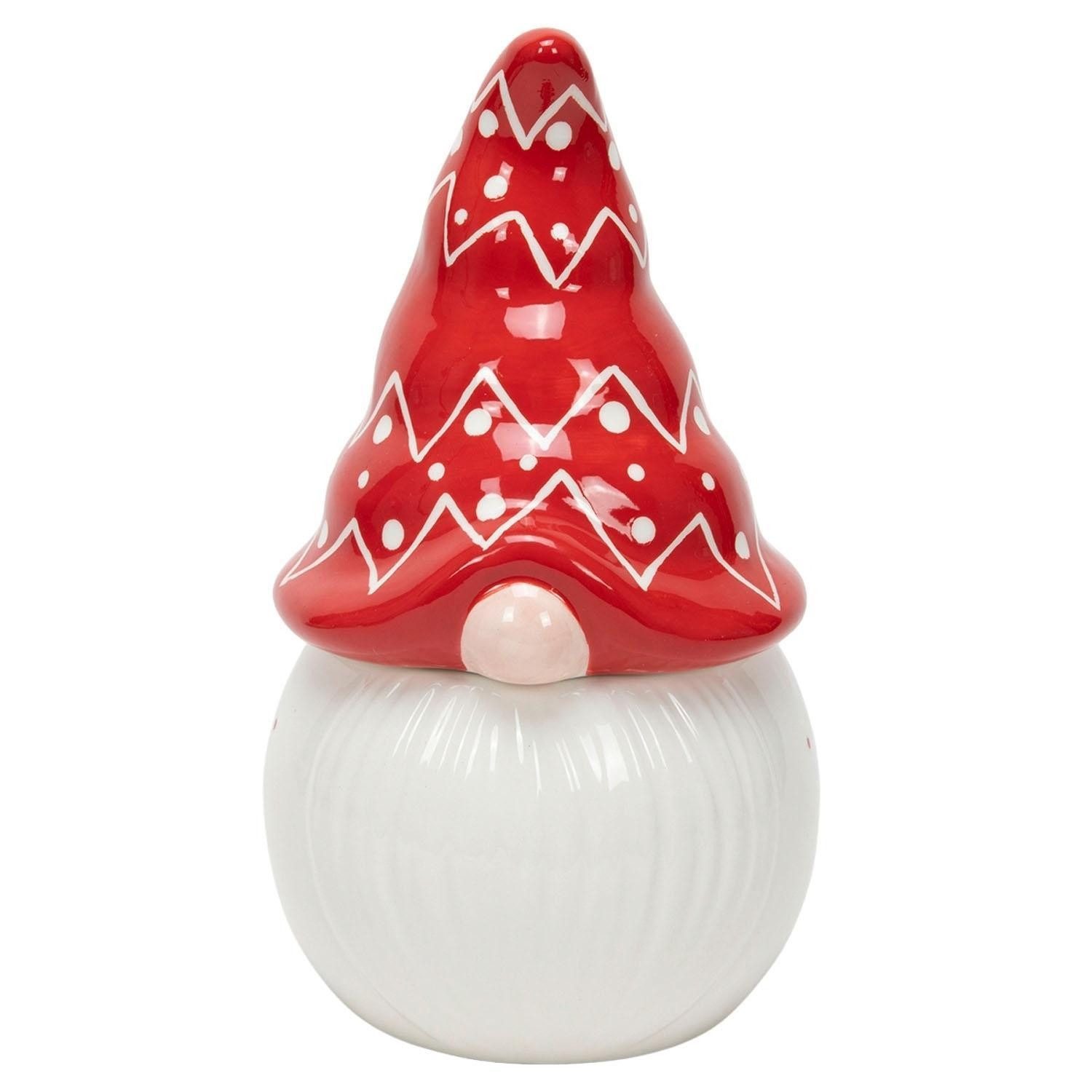 HIT Trading Keksdose ALVAR, Weiß, Rot, mit Deckel, Form eines Wichtels, Porzellan