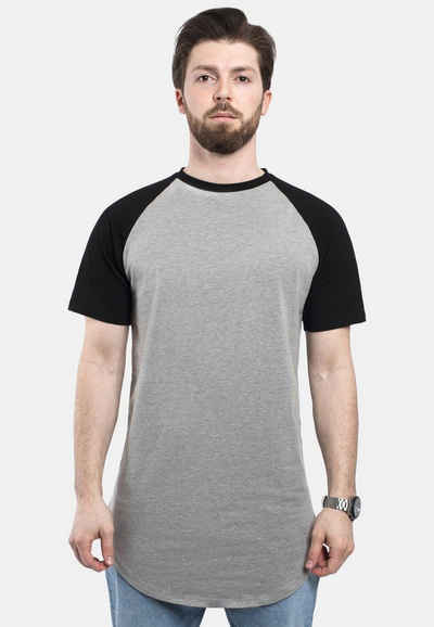 Blackskies T-Shirt Round Baseball Kurzarm Longshirt T-Shirt Grau-Schwarz Small