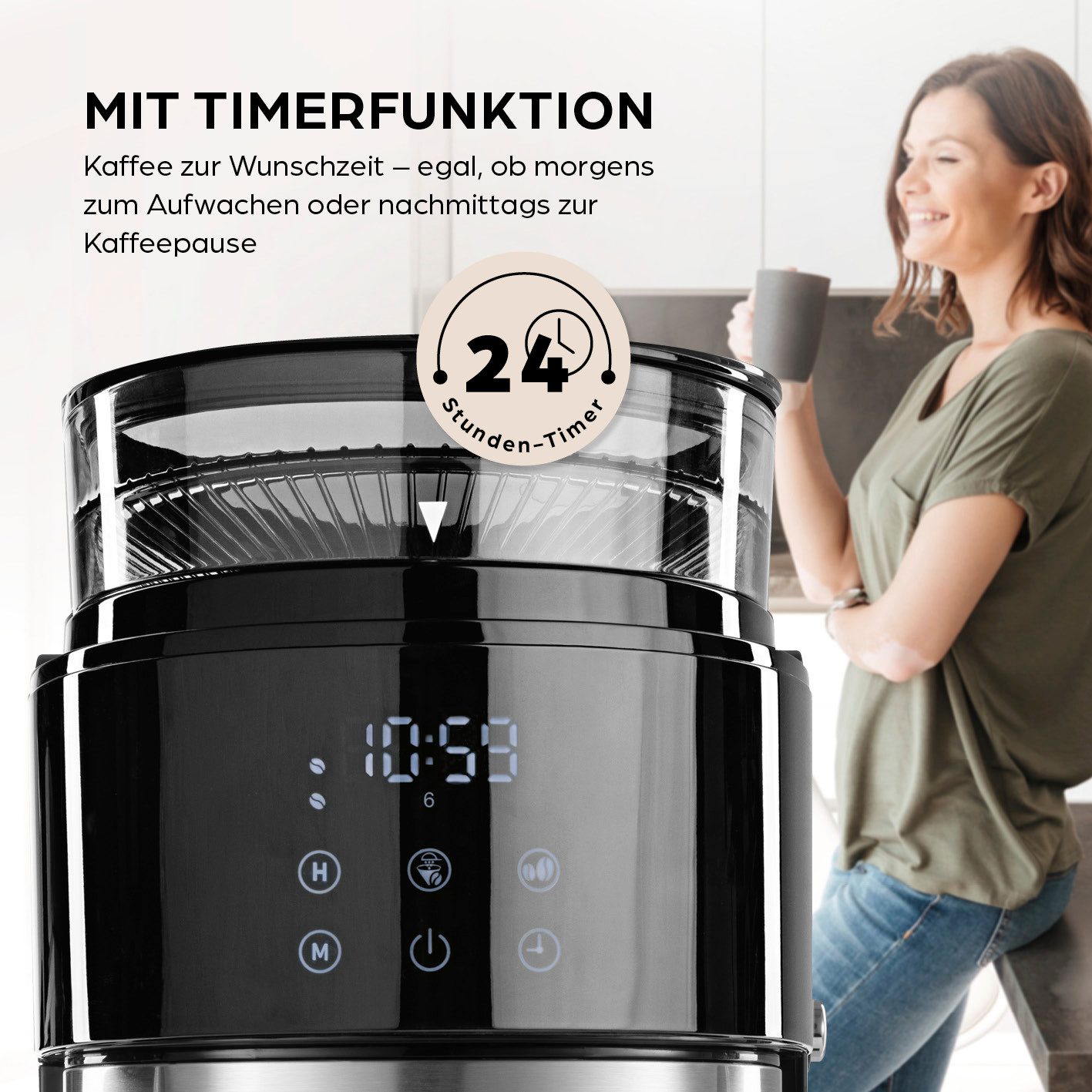 Barista Filterkaffeemaschine mit digitalem Touch-Display mit Mahlwerk + Isolierkanne