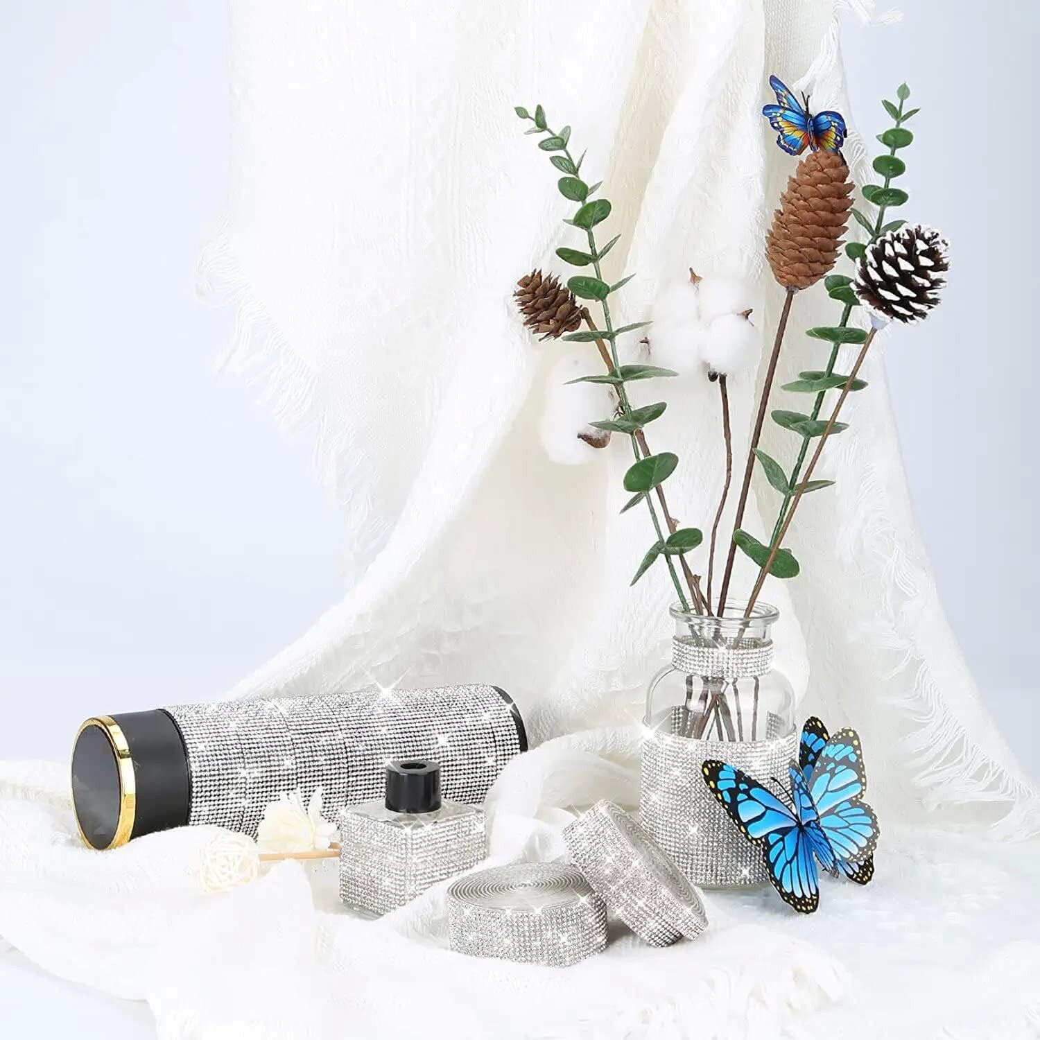 FOUORTUNATE-BEE Versteifungsband 3er Set selbstklebendes Kristall-Diamantband für DIY-Dekorationen, (3-St), Silbernes Glitzerband für Auto, Hochzeit & Bastelprojekte