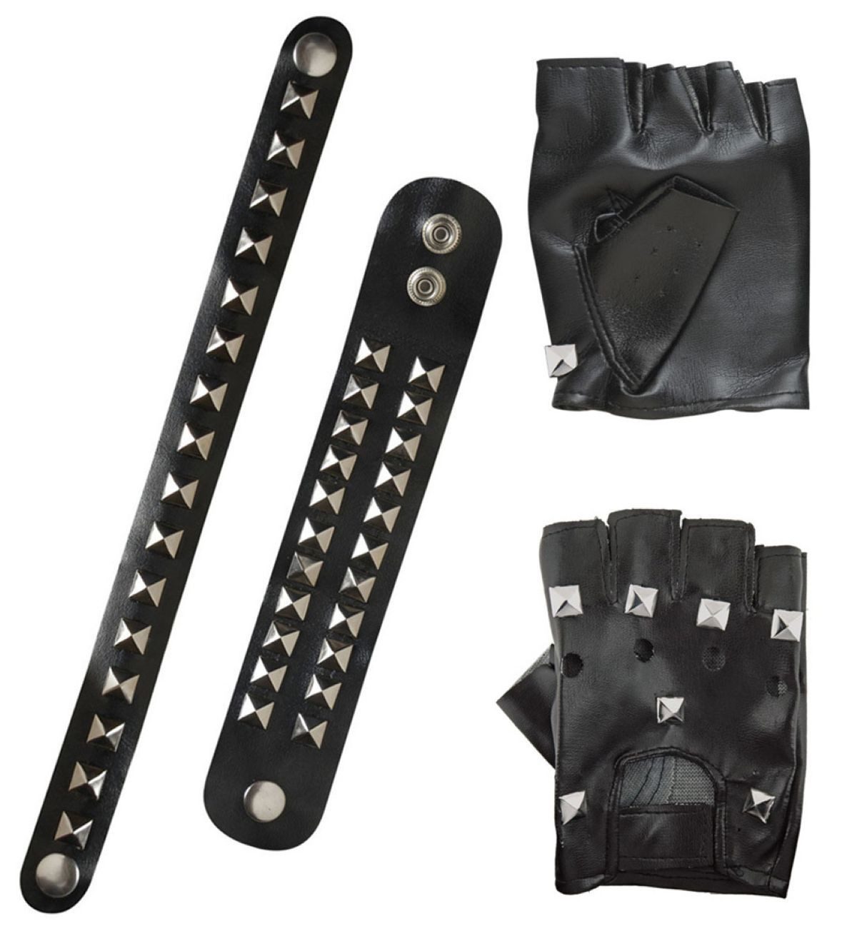 Kostüm Biker Rocker Punker Set mit Nieten - Schwarz
