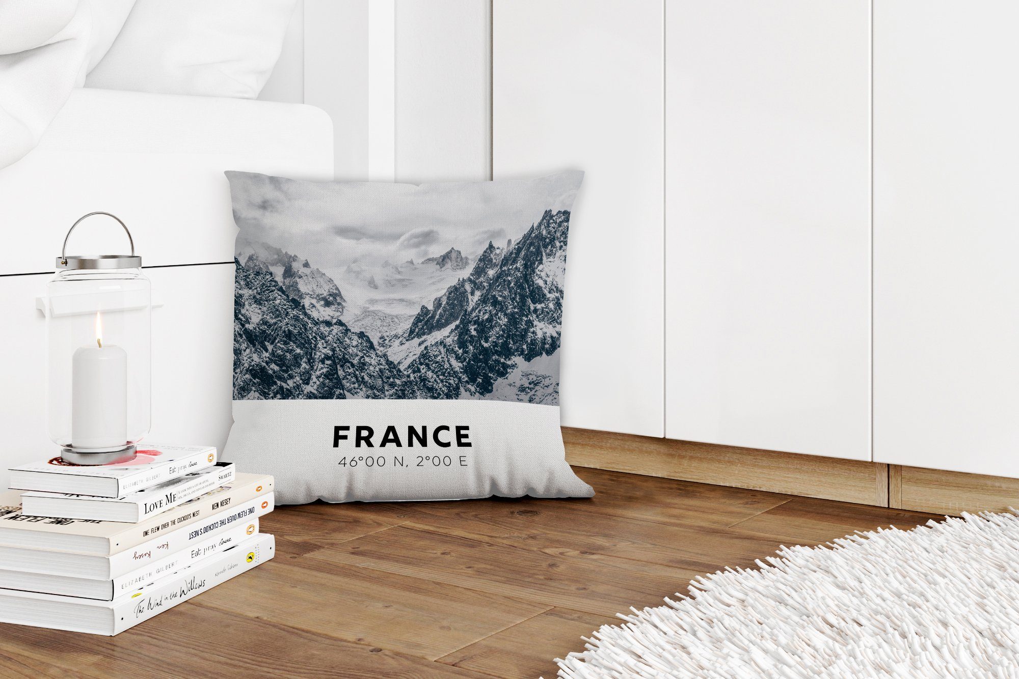 Zierkissen Schlafzimmer, Dekokissen MuchoWow Wohzimmer, Alpen - Sofakissen mit Schnee, - Füllung Deko, für Frankreich