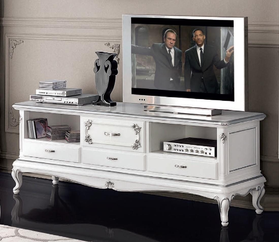 JVmoebel Lowboard Elegantes Weißes Sideboard aus Holz mit 4 Schubladen (1 St), Made in Europa