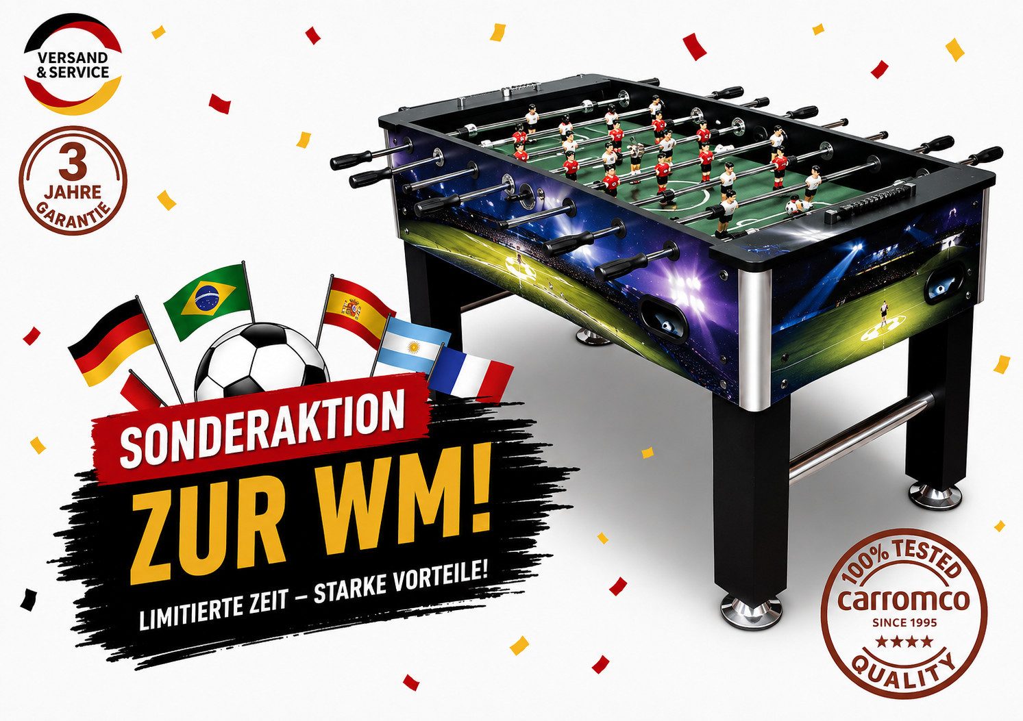 Carromco Kickertisch Arena-XT – Profi Kicker Tischfußball in blauem Design, für fortgeschrittene Spieler, inkl. 4 Kickerbällen, Gewicht 39 kg