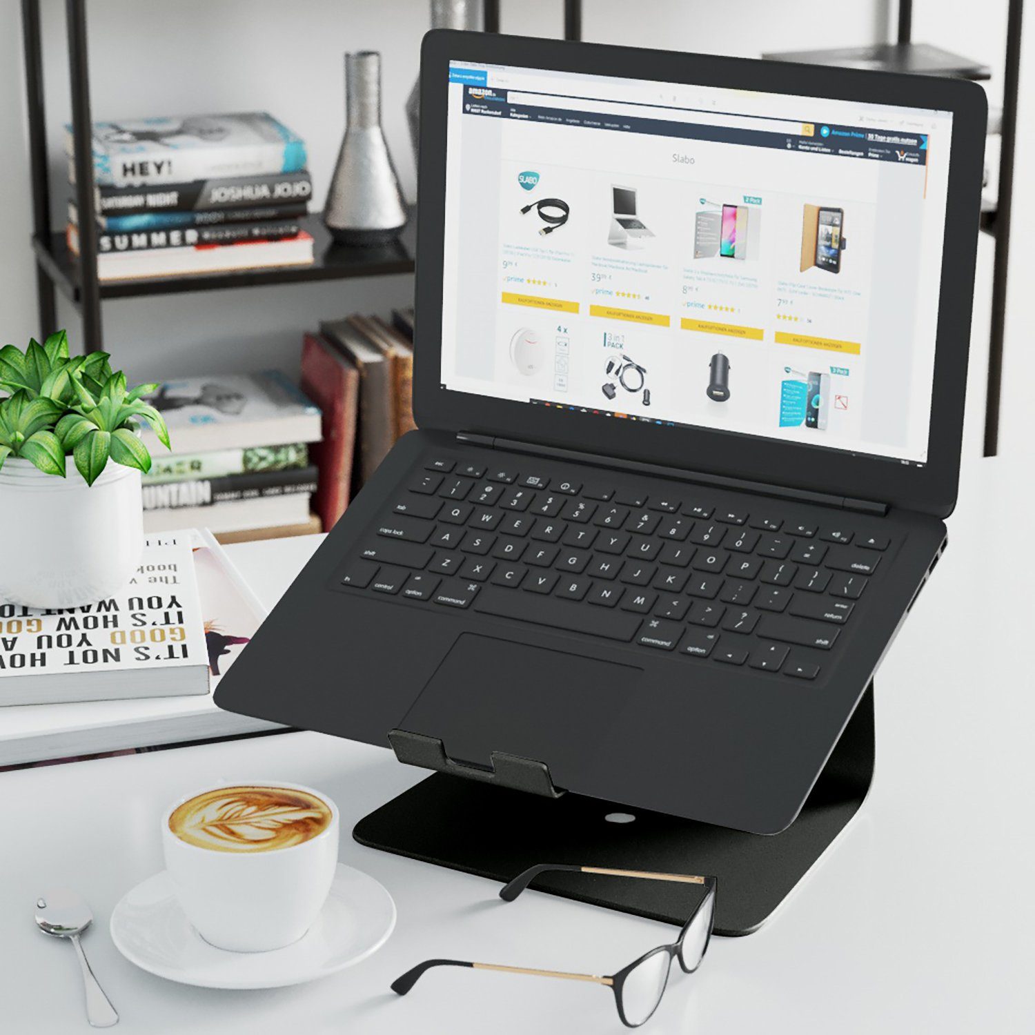 SLABO Laptop-Ständer Notebookhalterung Laptopständer für Mac Book, MacBook Air, MacBook Pro, alle Notebooks, Laptops "Aluminium" - SCHWARZ / BLACK – Bild 4 von 5