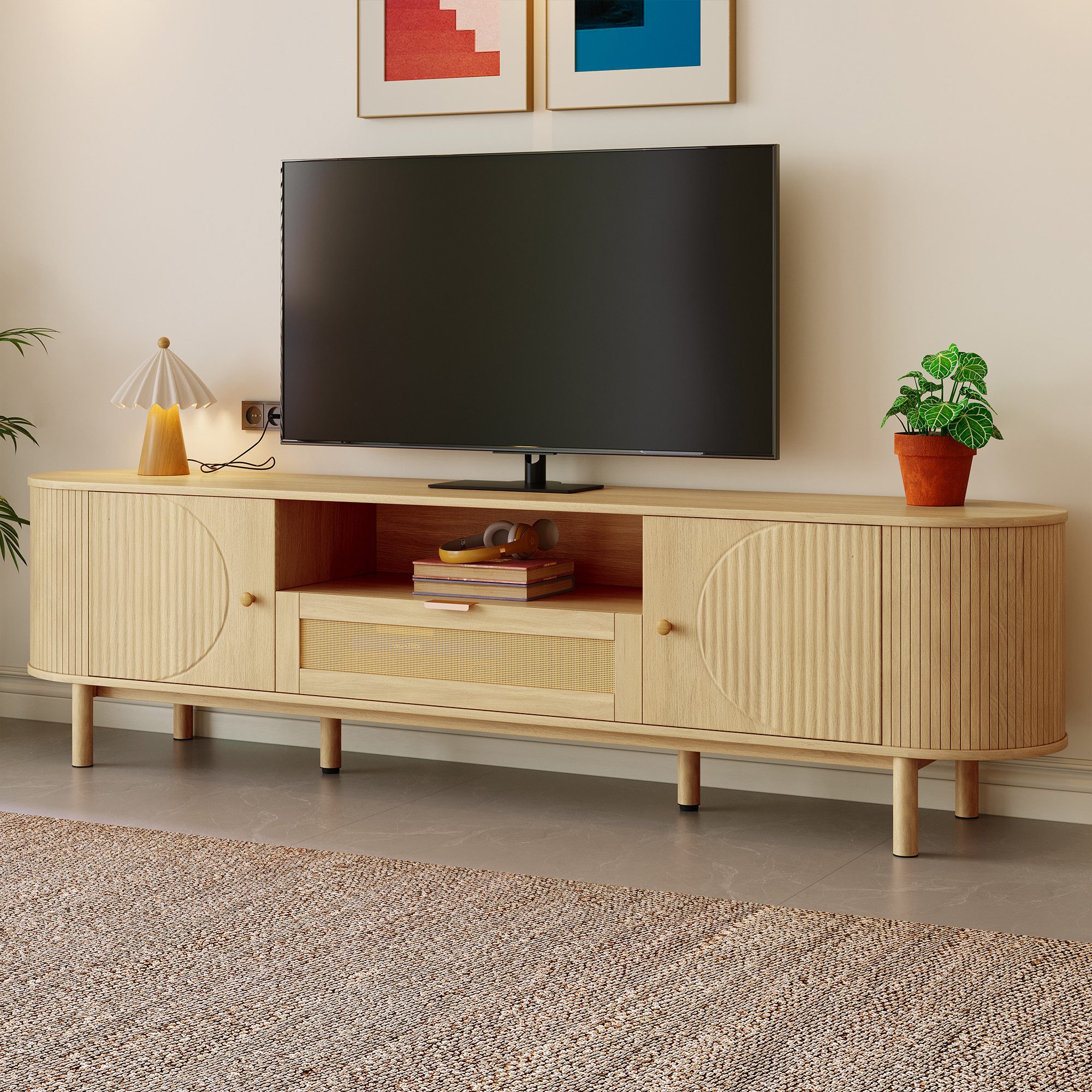 Odikalo Lowboard TV-Schrank TV-Bank mit Rattan - Schubladen (Moderner TV-Sc günstig online kaufen