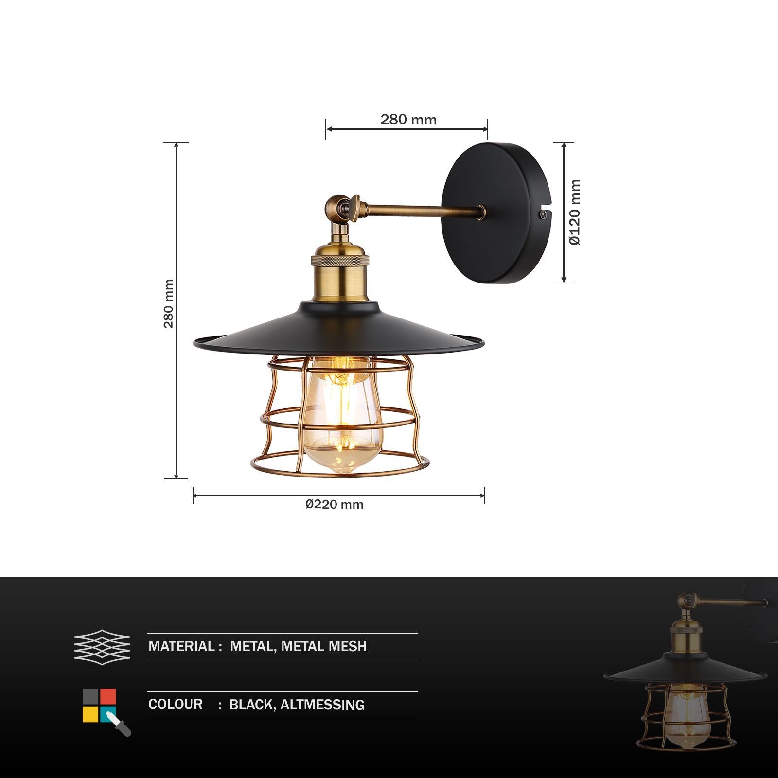 Wandlampe Wandleuchte Außen Außenwandleuchte Leuchte Globo GLOBO schwarz Wandleuchte