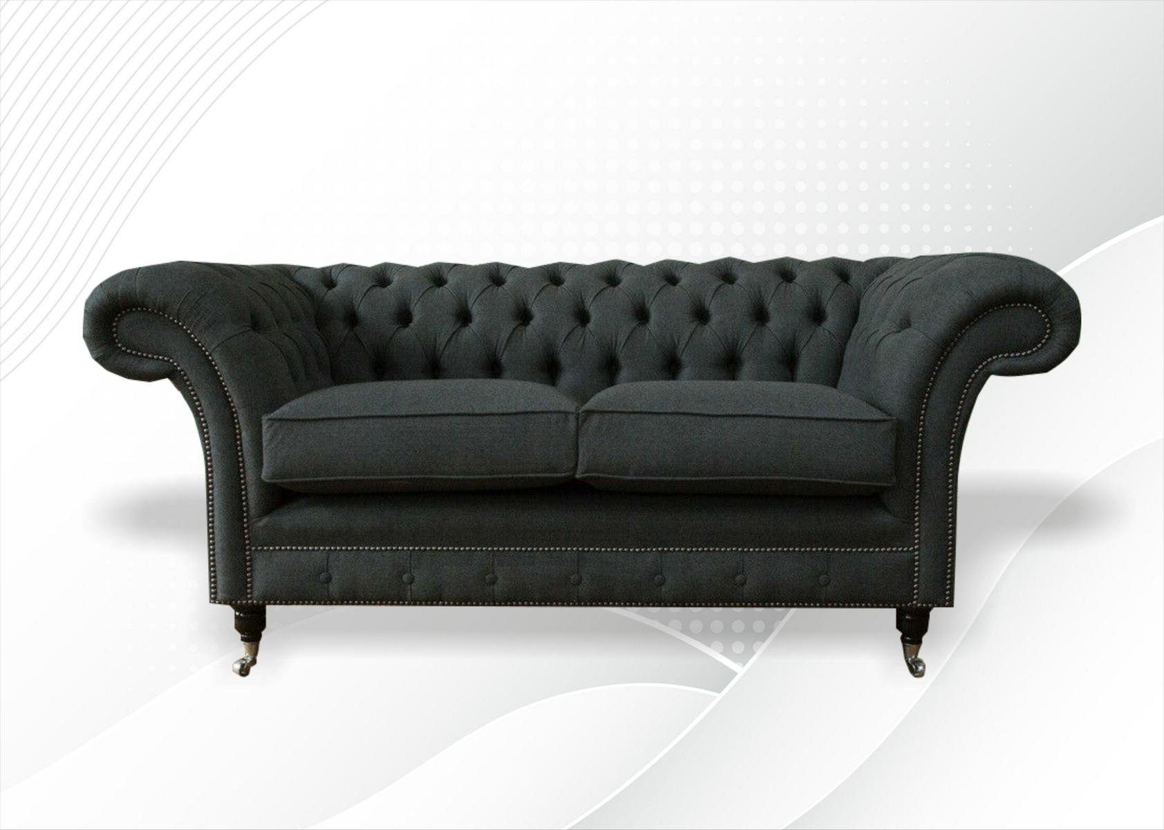 JVmoebel Chesterfield-Sofa, Schwarz Sitzer Textil Couch Wohnzimmer Design Sofa 2 Chesterfield