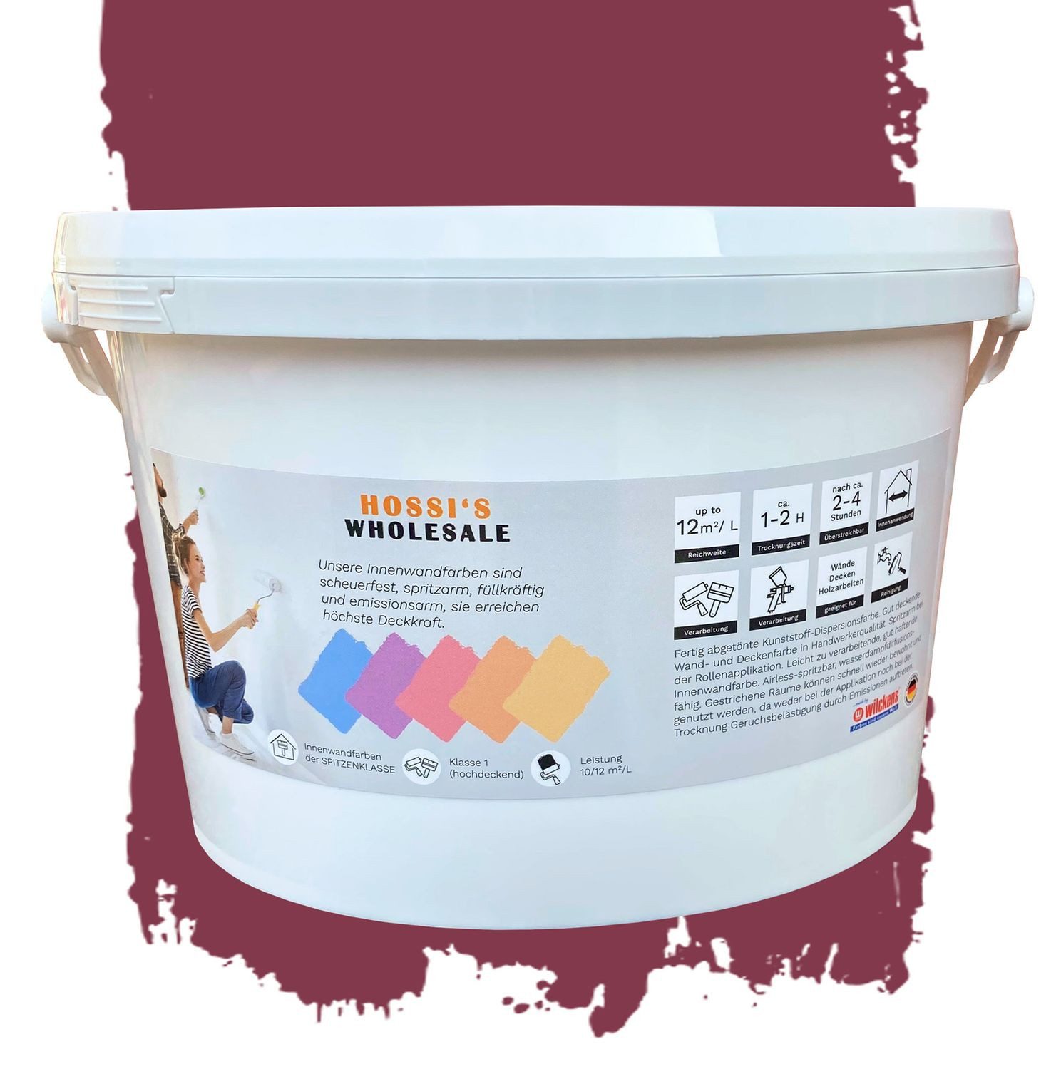 Vollton- und Abtönfarbe Colourcourage Wandfarbe 2,5L Kirschrot Red de France Matt Innen Decken