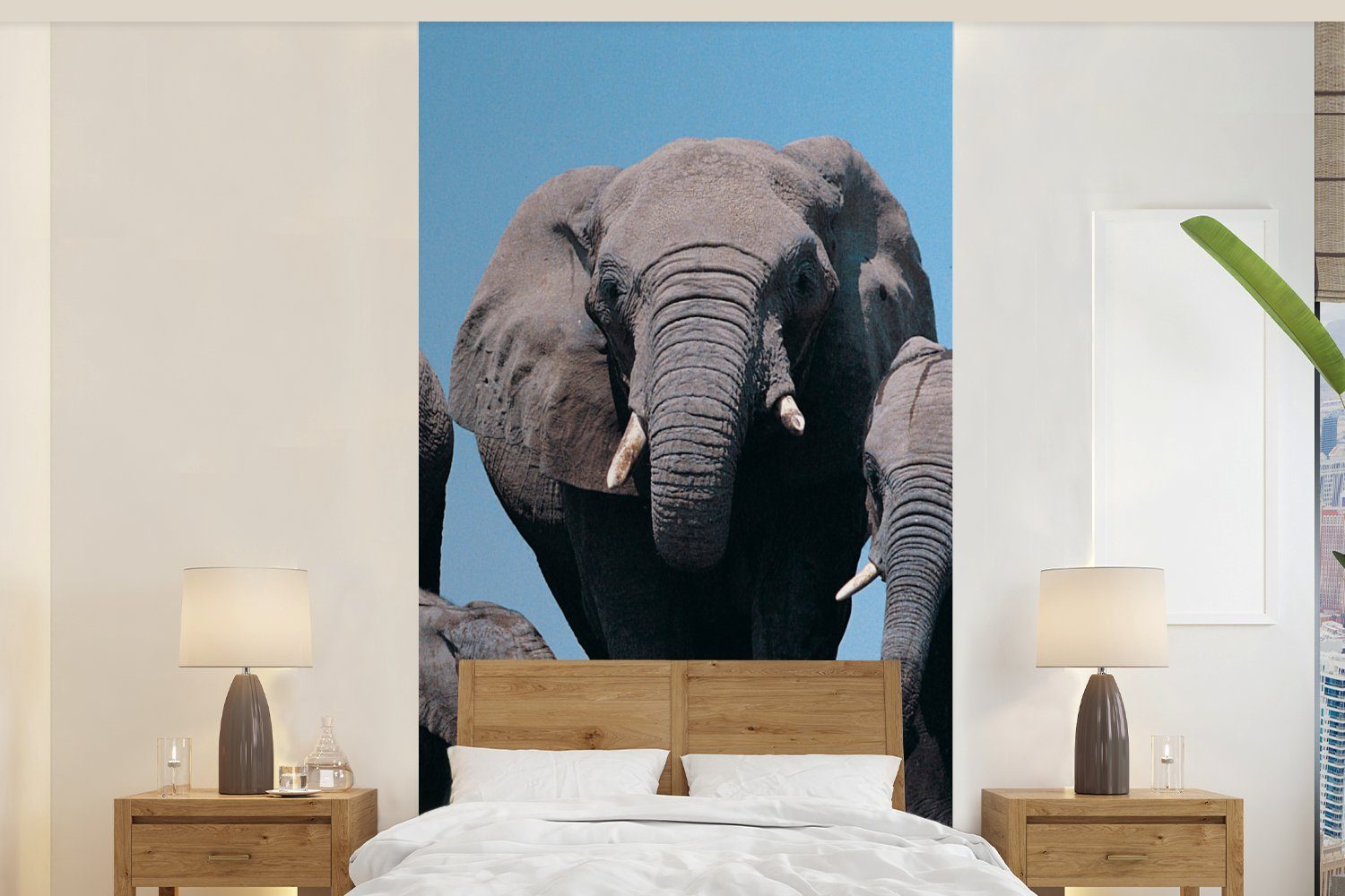 MuchoWow Fototapete Elefant - Prärie - Tiere - Natur, Matt, bedruckt, (2 St), Vliestapete für Wohnzimmer Schlafzimmer Küche, Fototapete