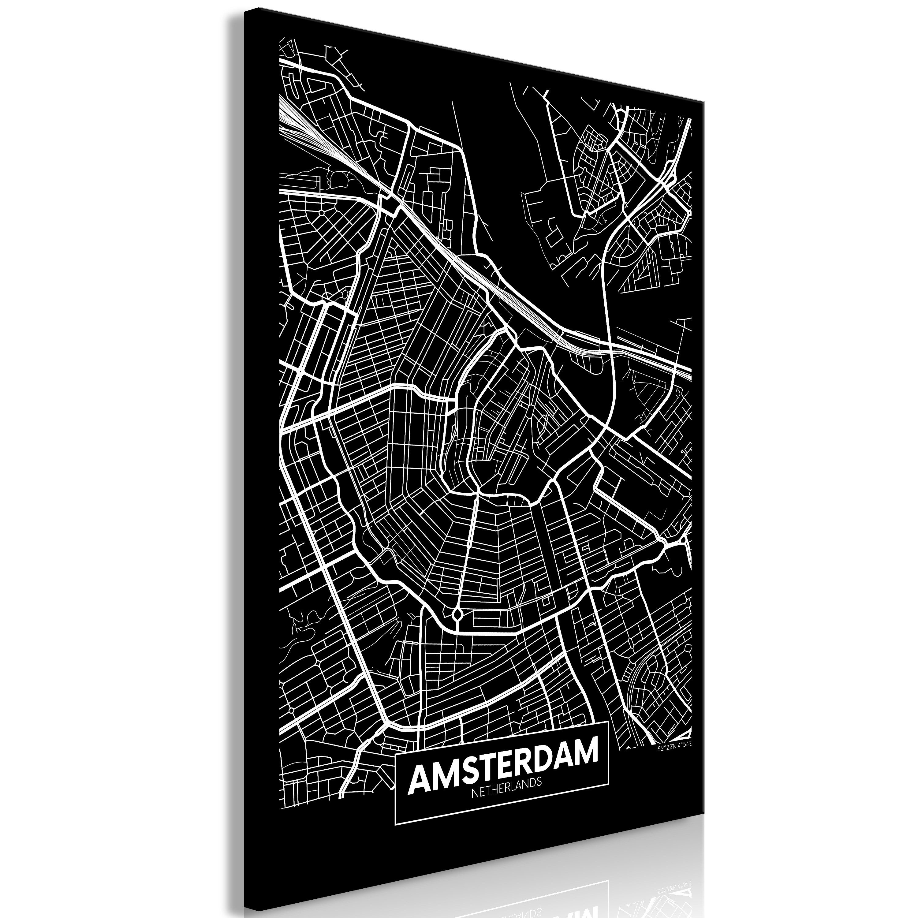 Artgeist Wandbild Dark Map of Amsterdam (1 Part) Vertical