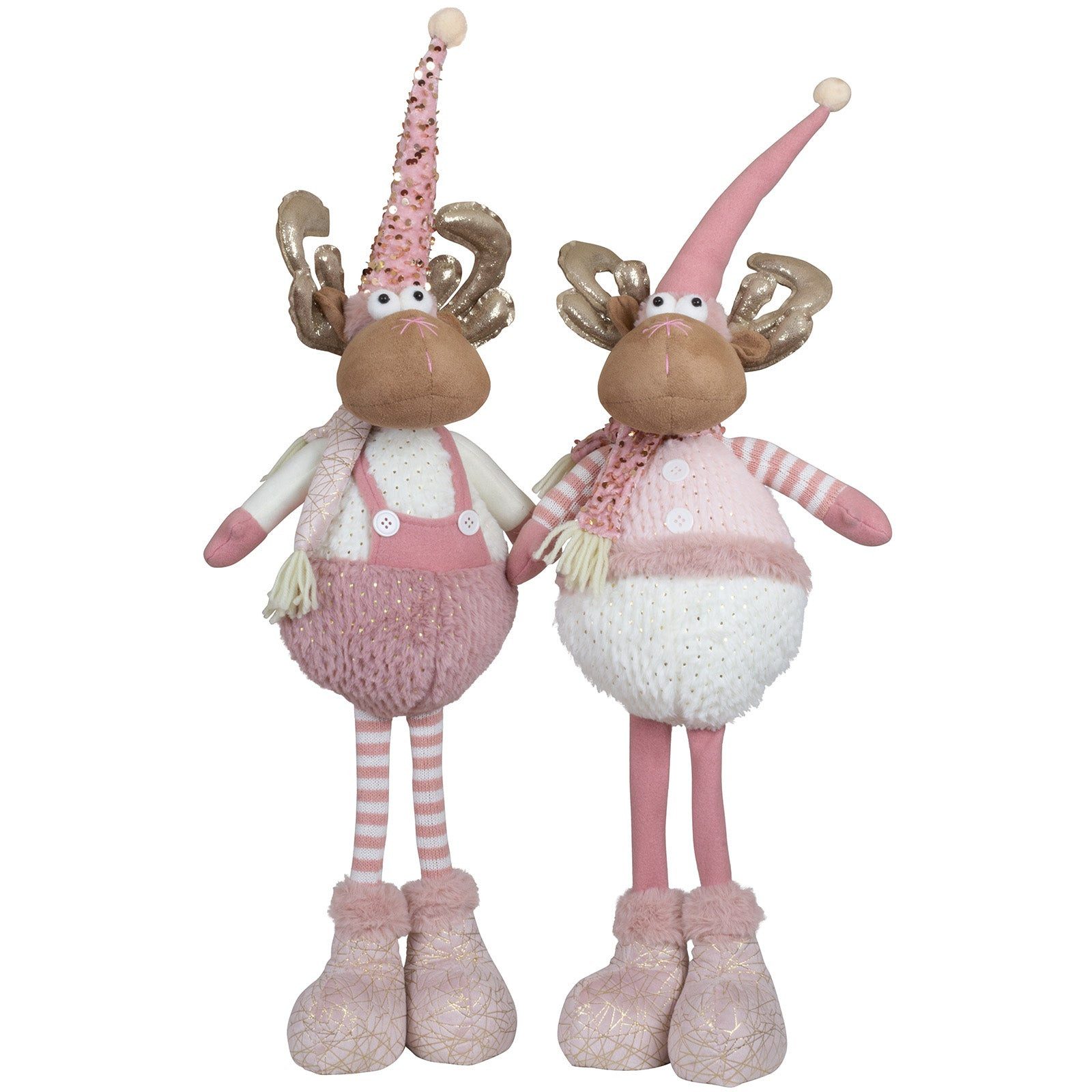 Christmas Paradise Weihnachtsfigur Elch 60 cm (73 cm) (Rentier, 2 St., stehend), Weihnachtsdeko, rosa-weiß