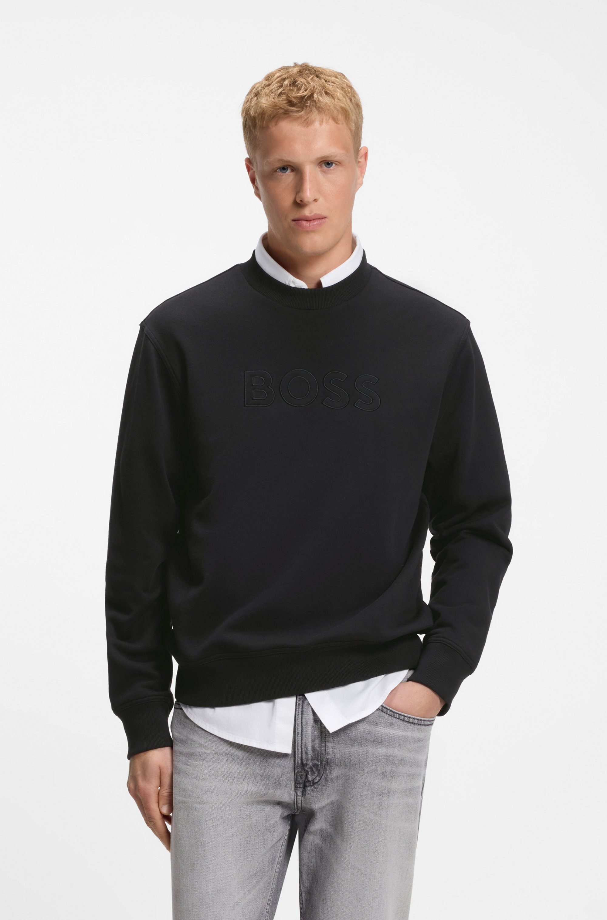 BOSS ORANGE Sweatshirt Rundhalsausschnitt, Relaxed Fit, große Logo-Stickerei