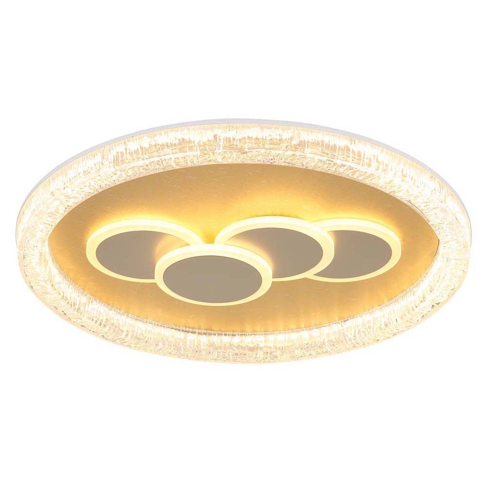 GLOBO LIGHTING LED Deckenleuchte, LED-Leuchtmittel fest verbaut, Warmweiß, Deckenleuchte LED Deckenlampe Metall weiß goldfarben Kristalle L49,5cm