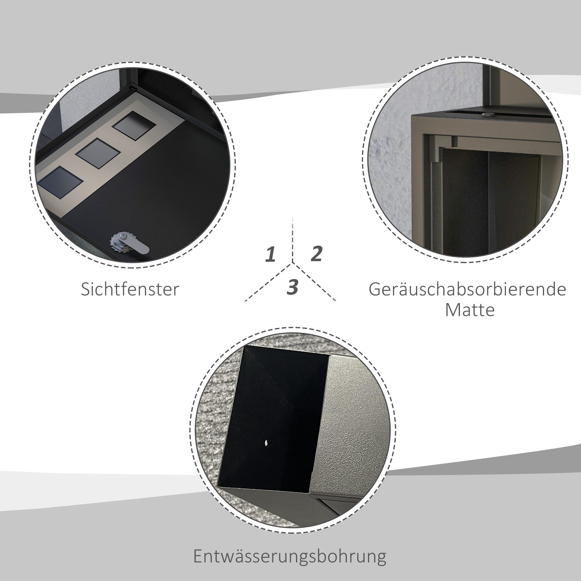 HOMCOM Briefkasten Postkasten mit 2 Schlüssel, Wandbriefkasten mit Sichtfenster (Postfach, 1-St., Posteingang), Wasserabweisend, 36,5 x 11,5 x 29 cm, Schwarz – Bild 5 von 5