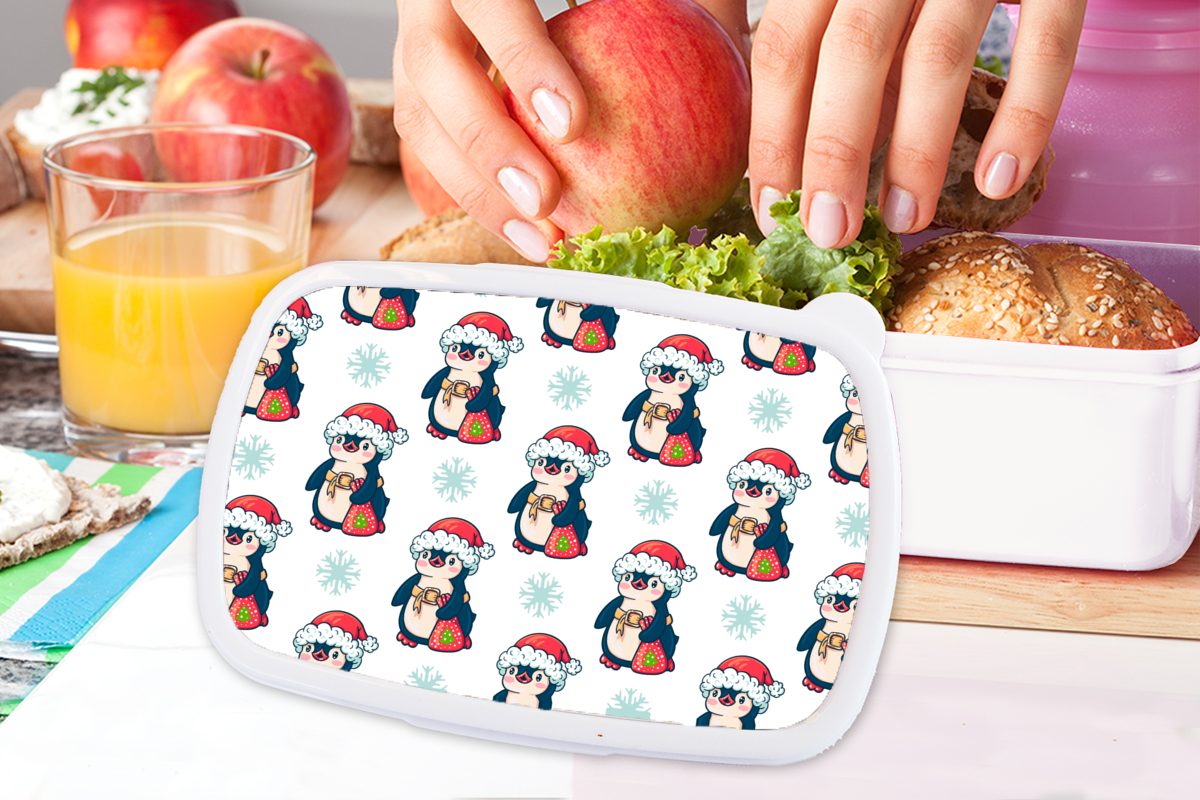 für Lunchbox Brotbox - weiß Pinguin - und - Kind Mädchen Brotdose, MuchoWow Jungs Weihnachtsmannmütze für und Weihnachten, Kinder - Schnittmuster (2-tlg), Kunststoff, Erwachsene,
