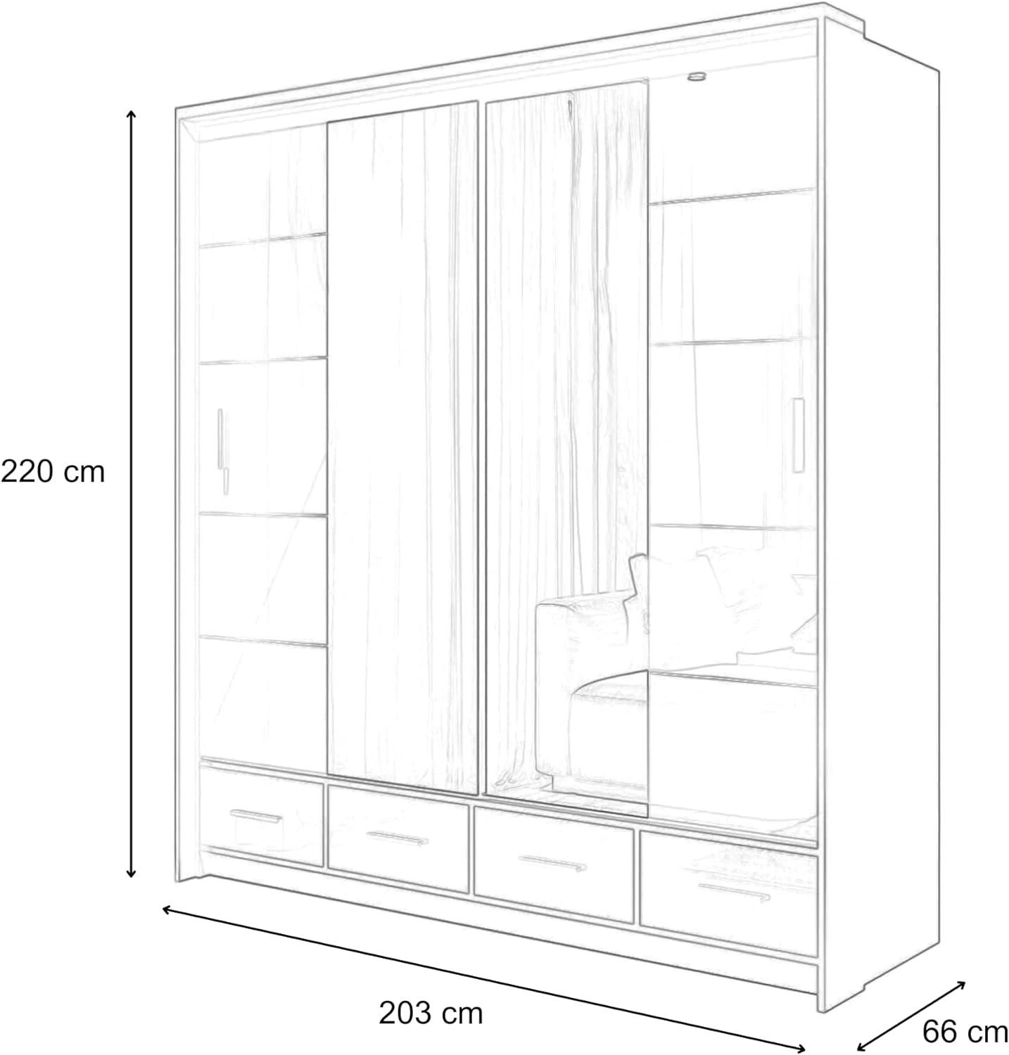 Weiß und Spiegel vielen SERAPHINE Schrank Modern Gaderobe 203x220x66cm Einlegeböden mit 2-türig Schlafzimmer Kleiderstange) Design, (BxHxT): Kleiderschrank mit MOEBLO Schiebtüren (Schwebetürenschrank -