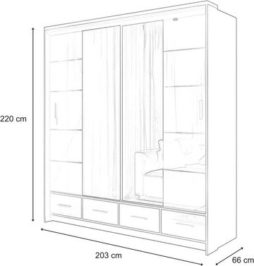 MOEBLO Kleiderschrank SERAPHINE (Schwebetürenschrank Gaderobe Schiebtüren Schlafzimmer - Modern Design, mit Spiegel 2-türig Schrank mit vielen Einlegeböden und Kleiderstange) (BxHxT): 203x220x66cm