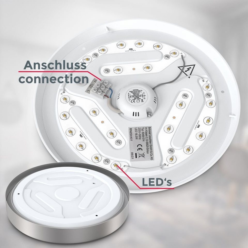 4000K LED BKL1519, neutralweiß, Unterbauleuchte silber Ø neutralweiß, - cm Leuchtmittel B.K.Licht LED 18W fest Flur integriert, Deckenlampe moderne 2000lm, 28 Deckenleuchte rund,