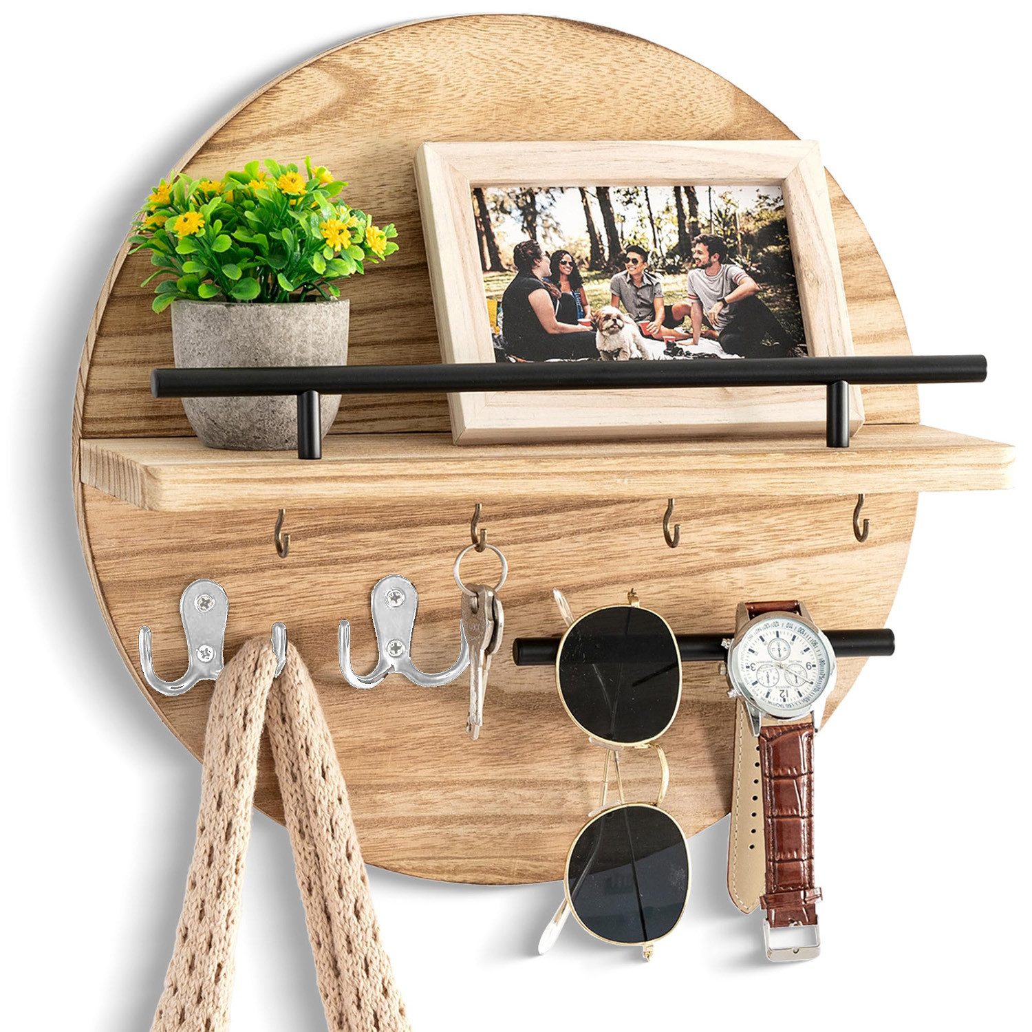 Diwzbyn Schlüsselbrett mit Regal & Haken – Wandorganizer im Boho-Stil, (1 St), praktische Aufbewahrung für Post, Schlüssel & Deko im Eingangsbereich
