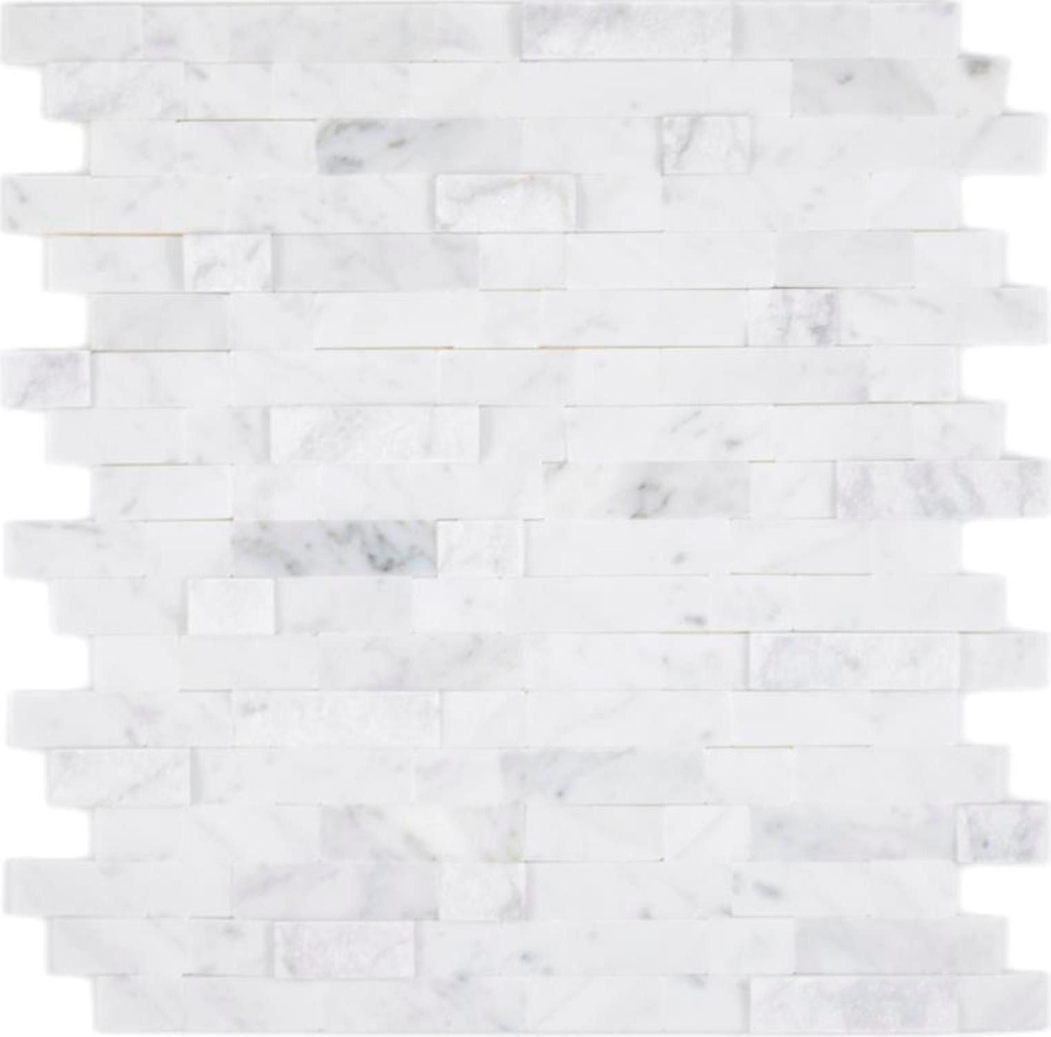 Mosani Mosaikfliesen 10 Stk. Marmor Naturstein 3D Wandfliesen Carrara Selbstklebend weiß, Spritzwasserbereich geeignet