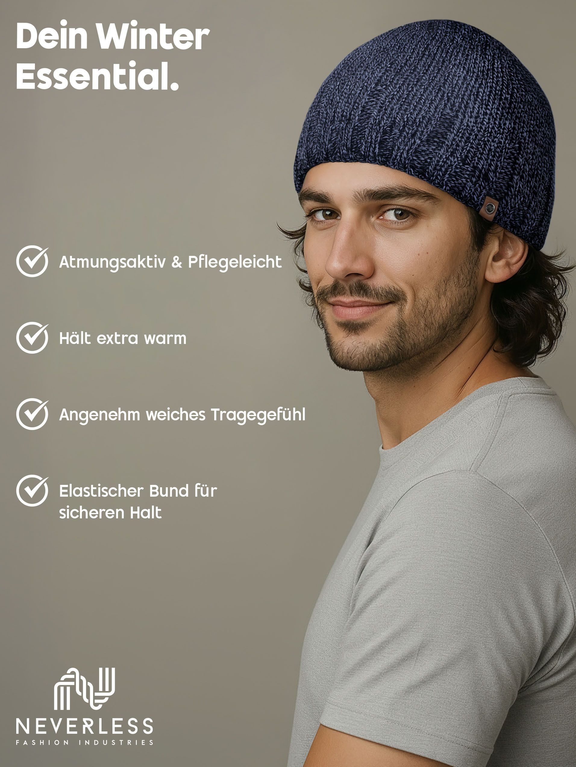 Neverless Strickmütze gefütterte Strickmütze für Herren, Mütze mit Fleece F günstig online kaufen