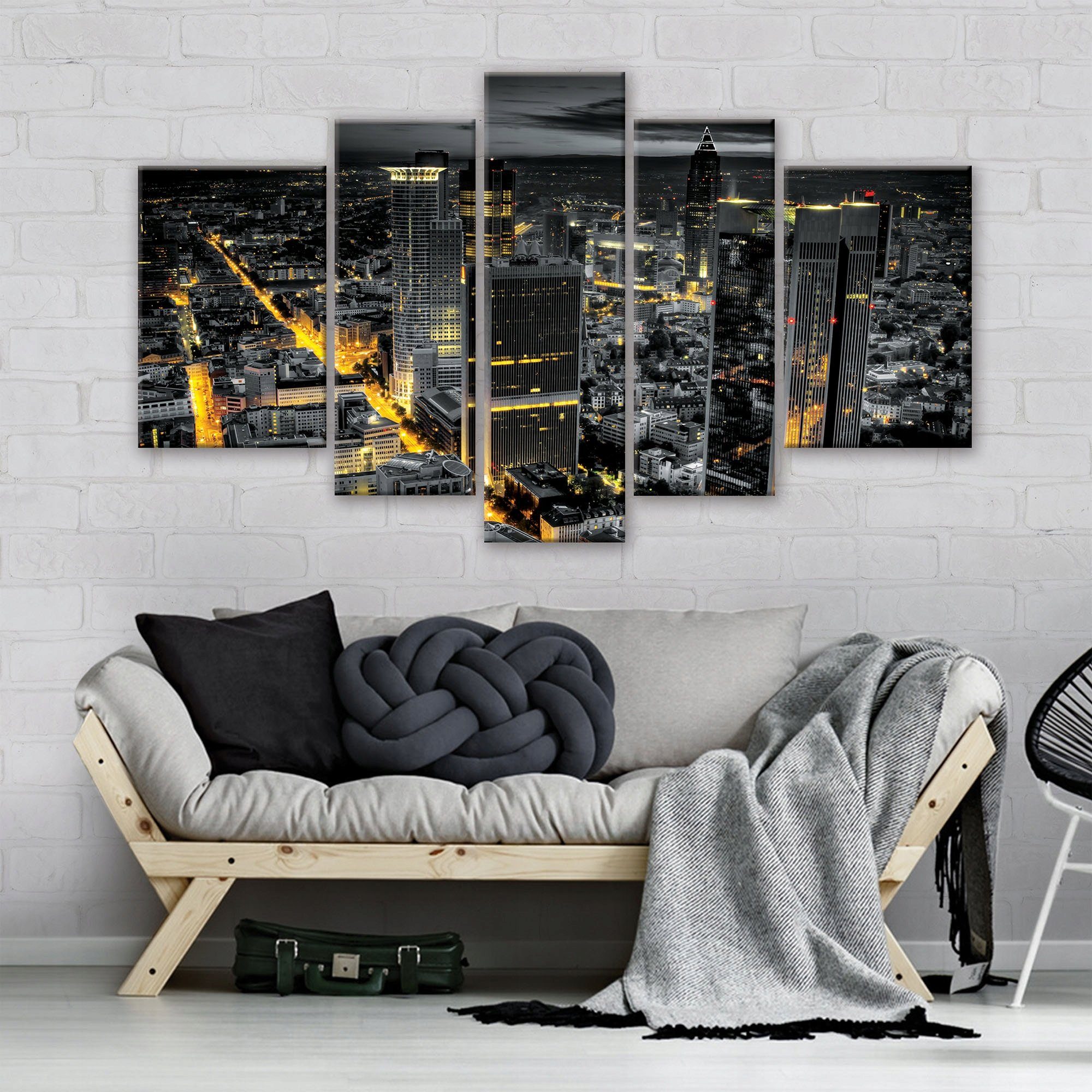 Auf Leinwandbilder Canvas XXL 5 York Wandbild Bild New Schlafzimmer, Kunstdruck Groß Leinwandbild teilig), für New Bilder (Set Stadt Wandbilder 170x100 Wohnzimmer Wallarena Schwarz cm Leinwand Aufhängefertig York SET Modern