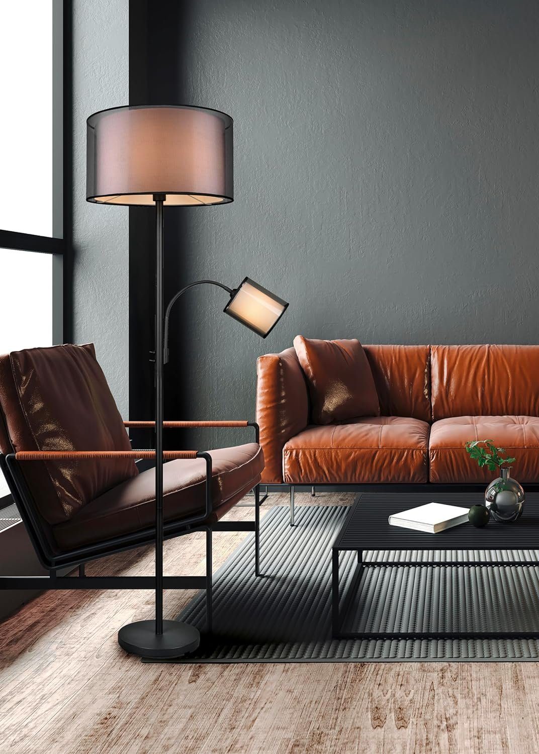 lightling Stehlampe Barto, ohne Leuchtmittel, moderne Stehlampe mit und ohne Leselampe