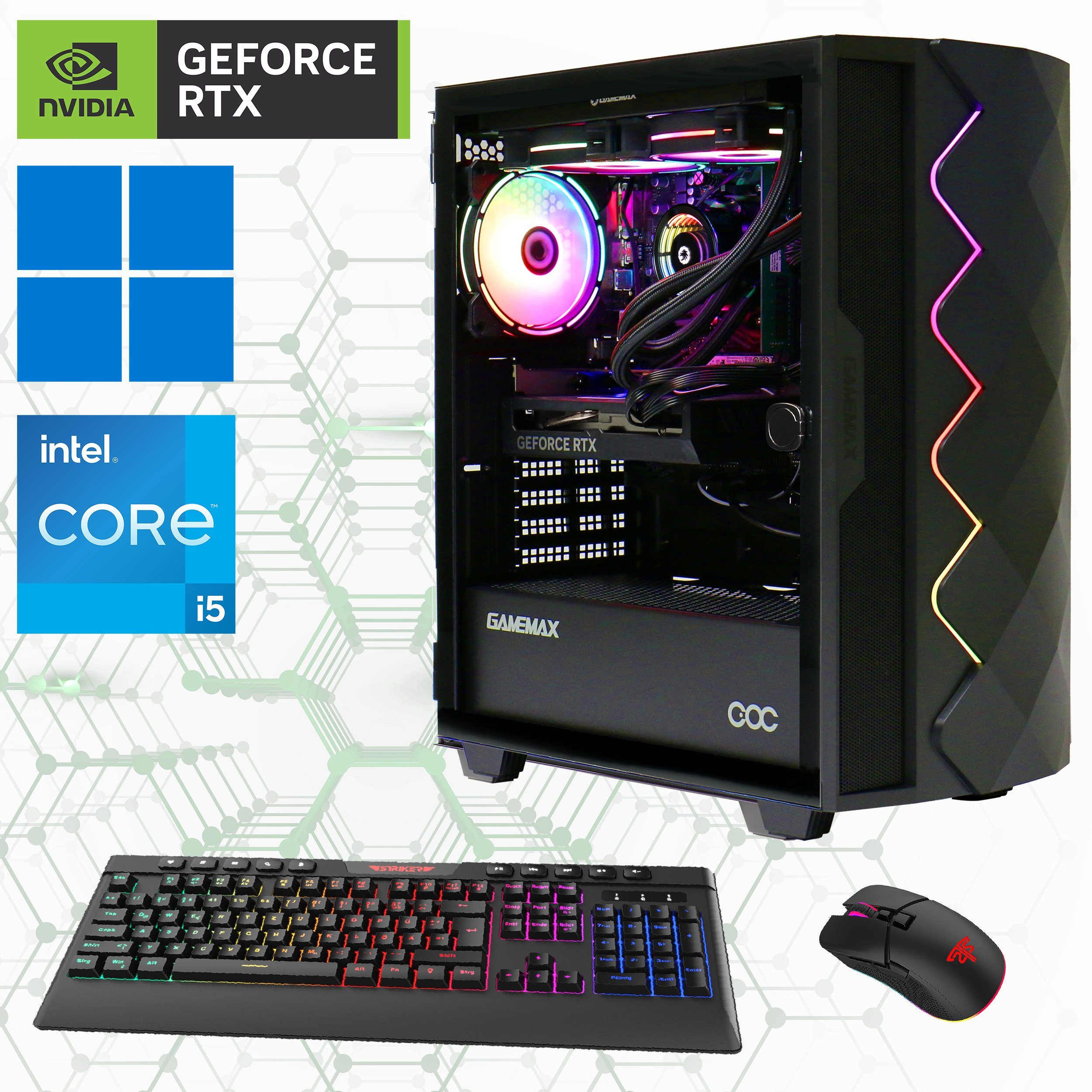 GAMEMAX Gaming-PC (Intel® Core i5 14400F, RTX 4060, 32 GB RAM, 2000 GB SSD, Wasserkühlung, DDR5 RAM, PCIe SSD Gen4, Windows 11)