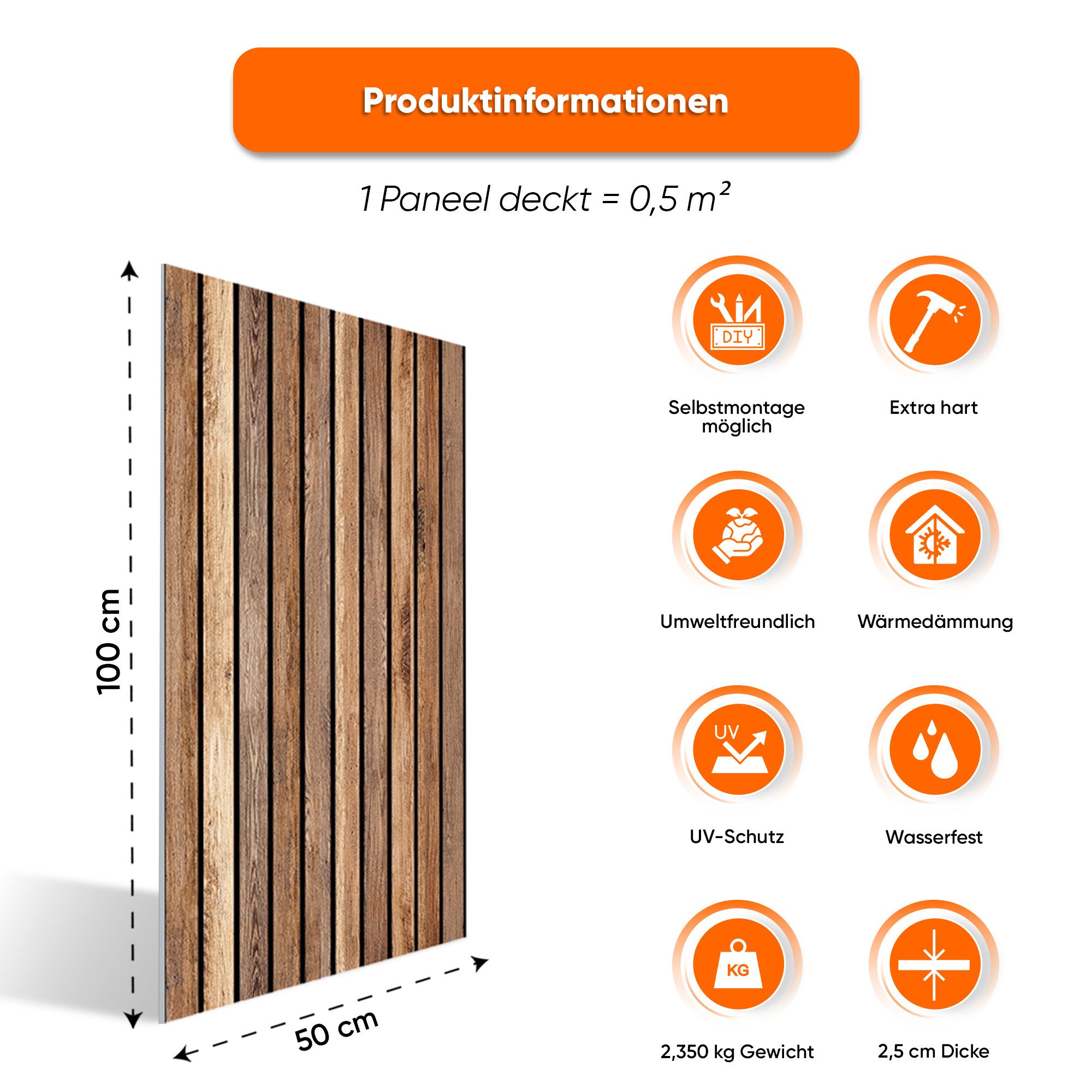 IZODEKOR 3D Wandpaneel EPS Styropor Wandverkleidung in Steinoptik – für Innen & Außen, BxL: 50x100 cm, 0,50 qm, (1er- oder 10er-Set, optional mit 4 Montageklebern) wasserfest, leicht zuschneidbar, außen mit UV-Schutz